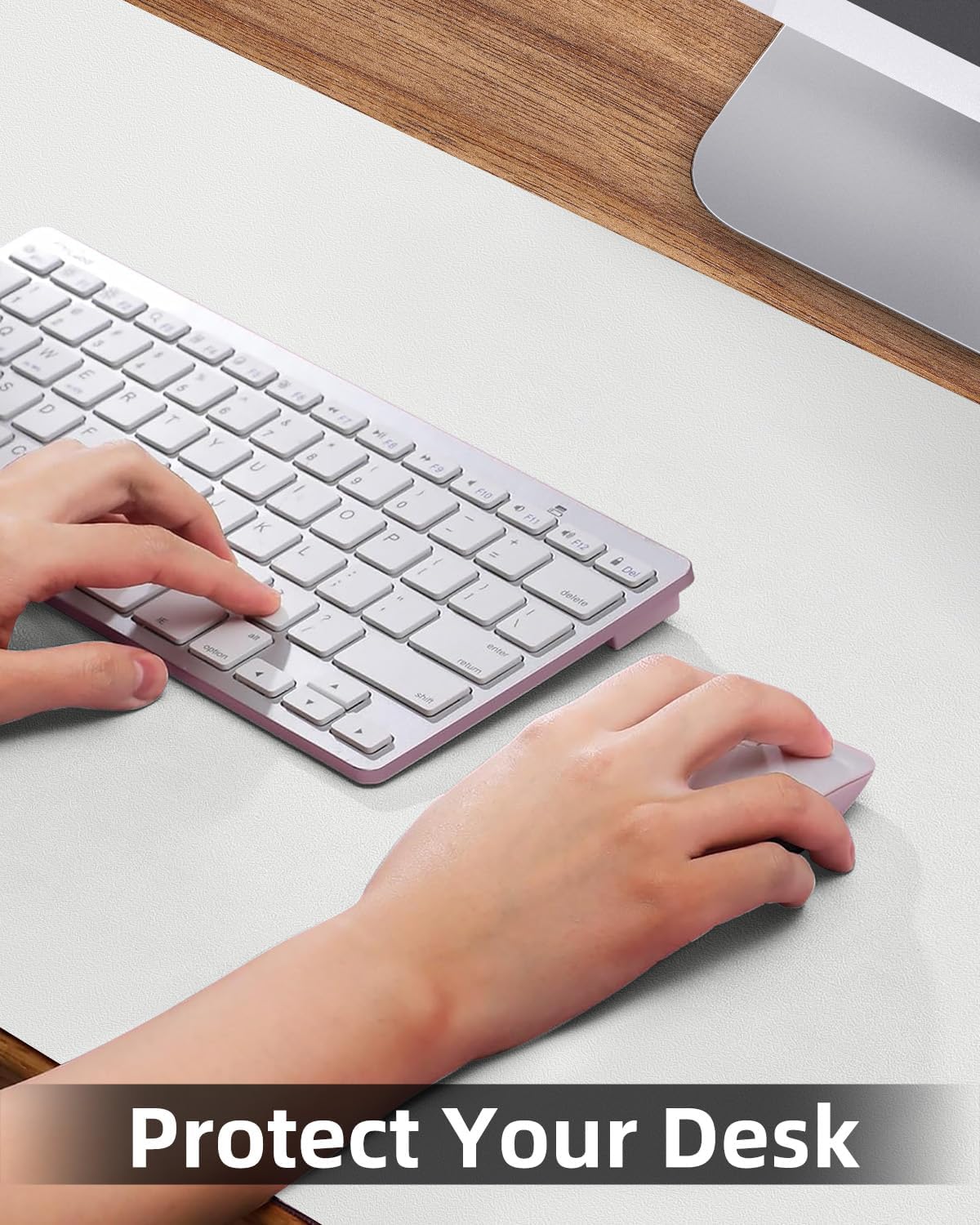 Leather Desk Pad Protector, Large Desk Mat, Mouse Pad, Non-Slip PU Leather Desk Blotter,Desk Cover mat,Desk mat for Keyboard and Mouse,Mat for Office&Home (White, 48" x 17")