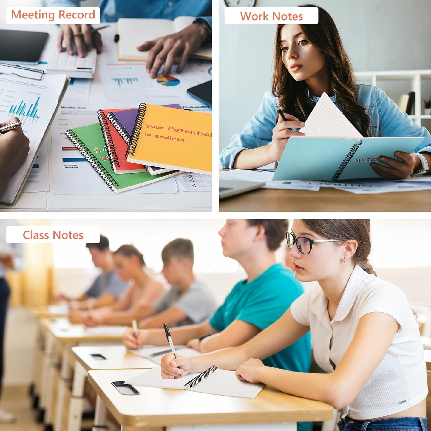 Fuutreo 12 Pcs Spiral Notebook for Work A5 8.3 x 5.7 Inch College Ruled Spiral Journal Notebook Kraft Cover Ruled Paper, 12 Color, 60 Sheets, 120 Pages for Office School (Innovative)