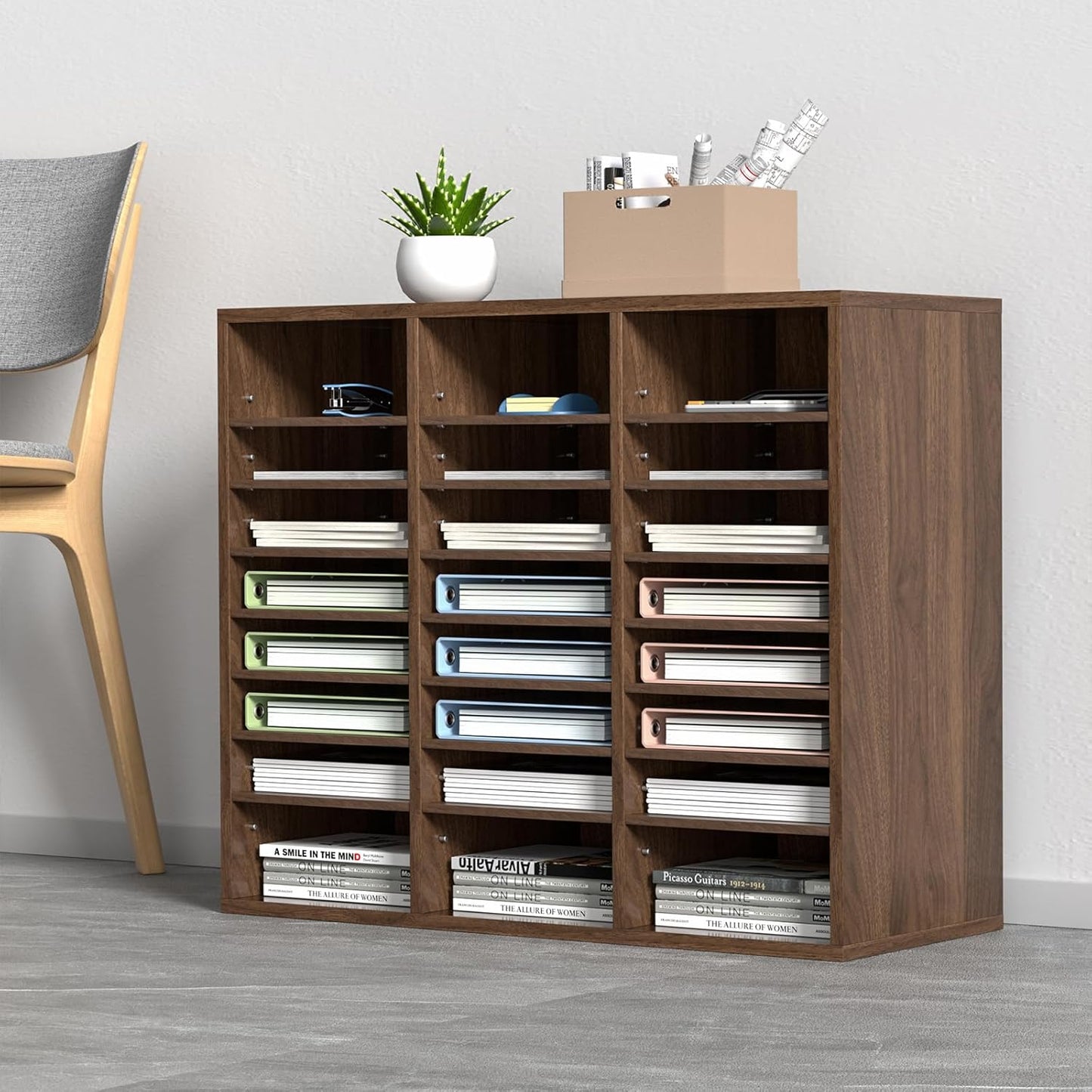 VEVOR 24-Compartment Office Mailbox, Adjustable Shelves, Wood Literature Sorter 29x12x24.4 inches – Ideal for Office, Home, Classroom, Mailrooms Organization – EPA Certified (Brown)