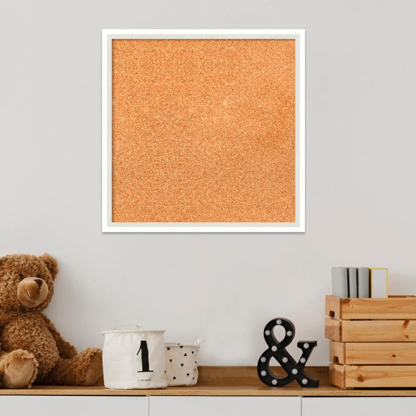 Amanti Art Natural Cork Board for Wall, 17x17 Vision Board with White Frame, Small Corkboard Office Decor for Home Organization, Modern Corkboard Pinboard to Display Items for Home Organization in