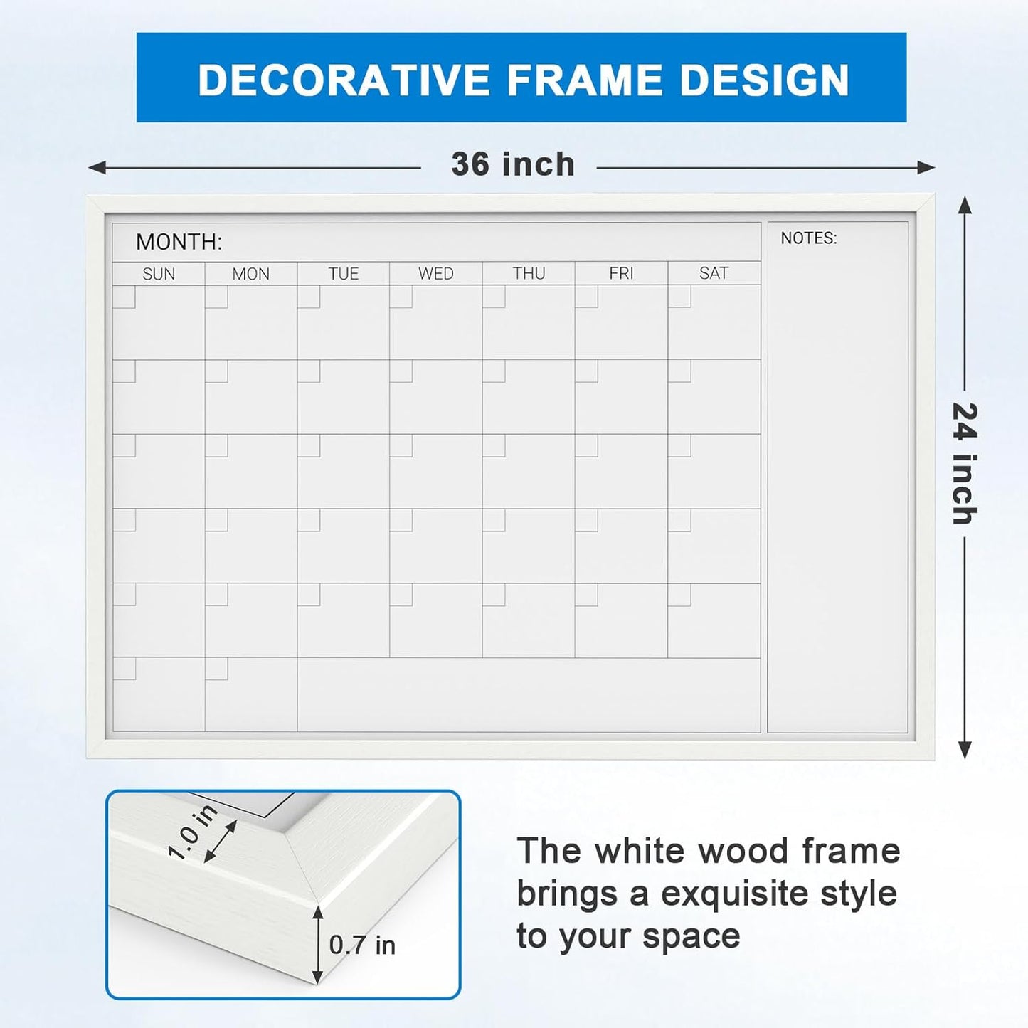 Comix Dry Erase Calendar Whiteboard for Wall,Magnetic Dry Erase White Board with White Wood Frame, 36 * 24 inches Decorative Planner Board for Office, Kitchen, School, Home