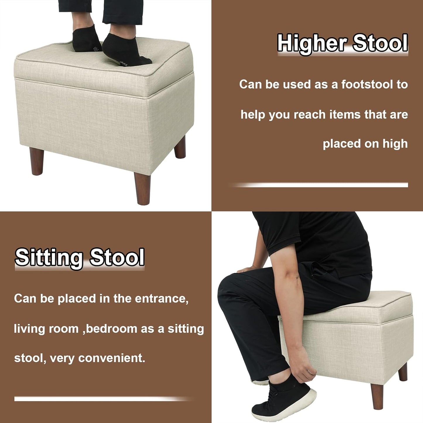 Foot Rests with Adjustable Cover, BOGO, Storage Ottoman Dorm, Footstool & Sitting Stool, Ottoman Foot Stool Set for Living Room, Bedroom, Dorm, Beige