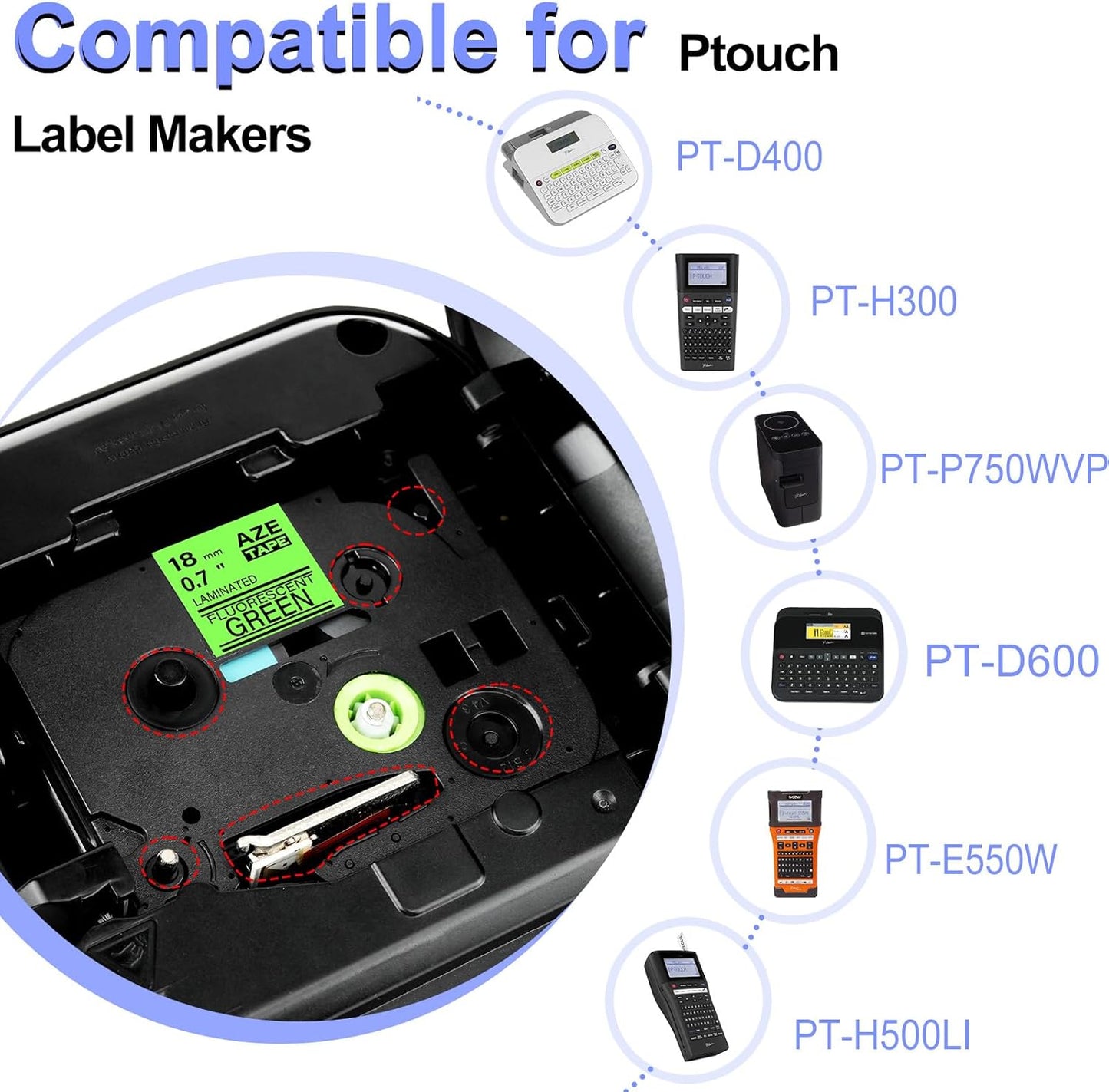 2 Pack Compatible for Ptouch TZe-D41 TZ-D41 TZe TZ Label Tape 18mm 0.7'' Laminated Black on Fluo Green Tape Label Maker Tape for PT-D600 PT-D610BT PT-D600VP PT-P710BT PT-P750W