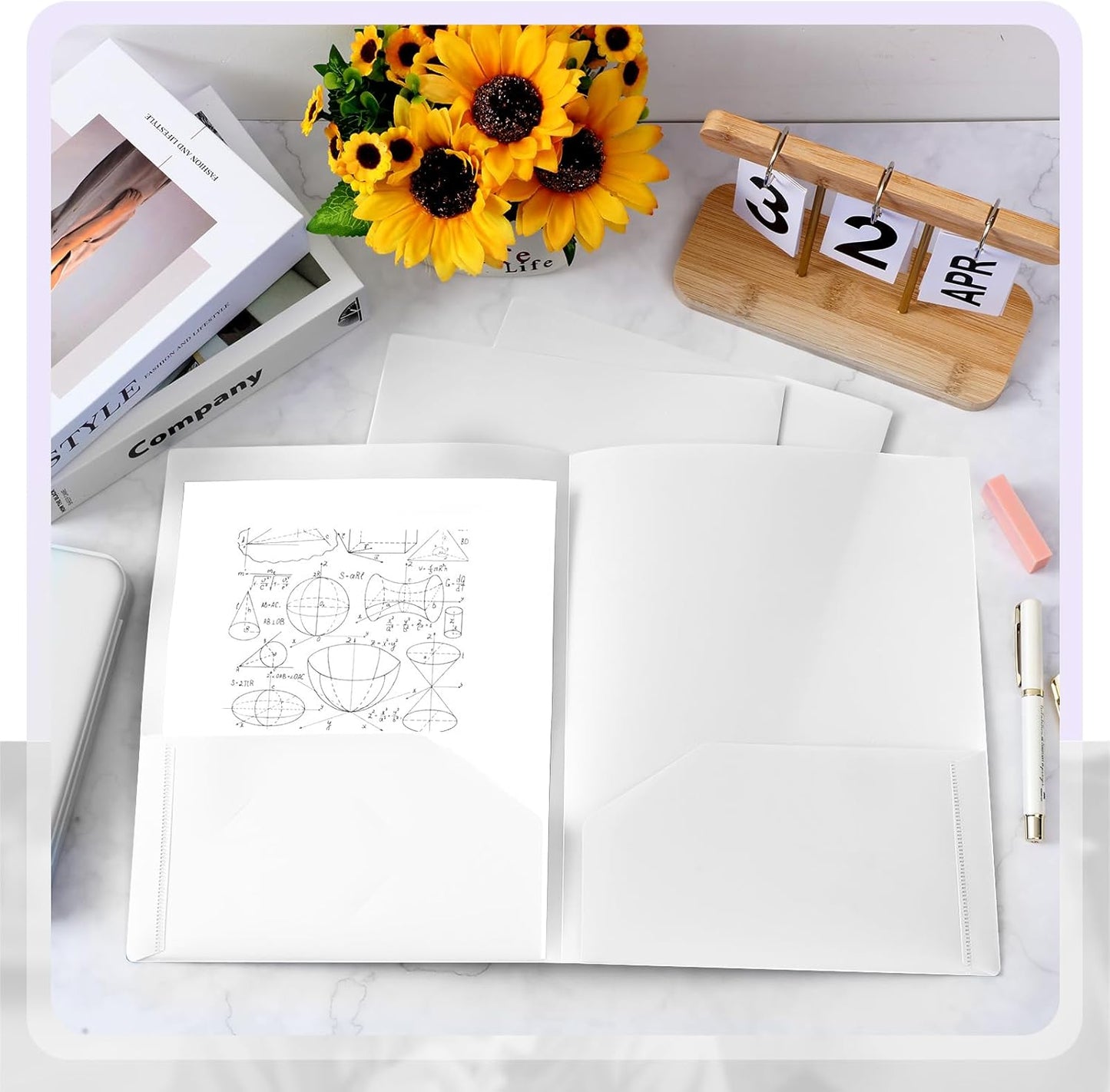 Gueevin 24 Pcs Plastic Folders with Pockets, Back to School Two Pocket Folder Fit Letter Size, Heavy Duty School Business Card Holder for Home Office, 11. 61 x 9. 45 Inches (White)
