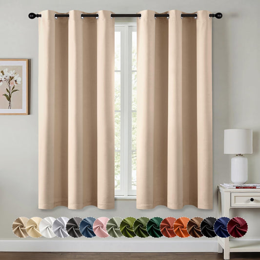 MIULEE Beige Blackout Curtains - Bedroom Window Treatment Curtains Thermal Insulated Room Darkening Drapes for Living Room Kitchen Grommet Top Light Blocking Drapery, 40 x 45 Inches Long, 2 Panels