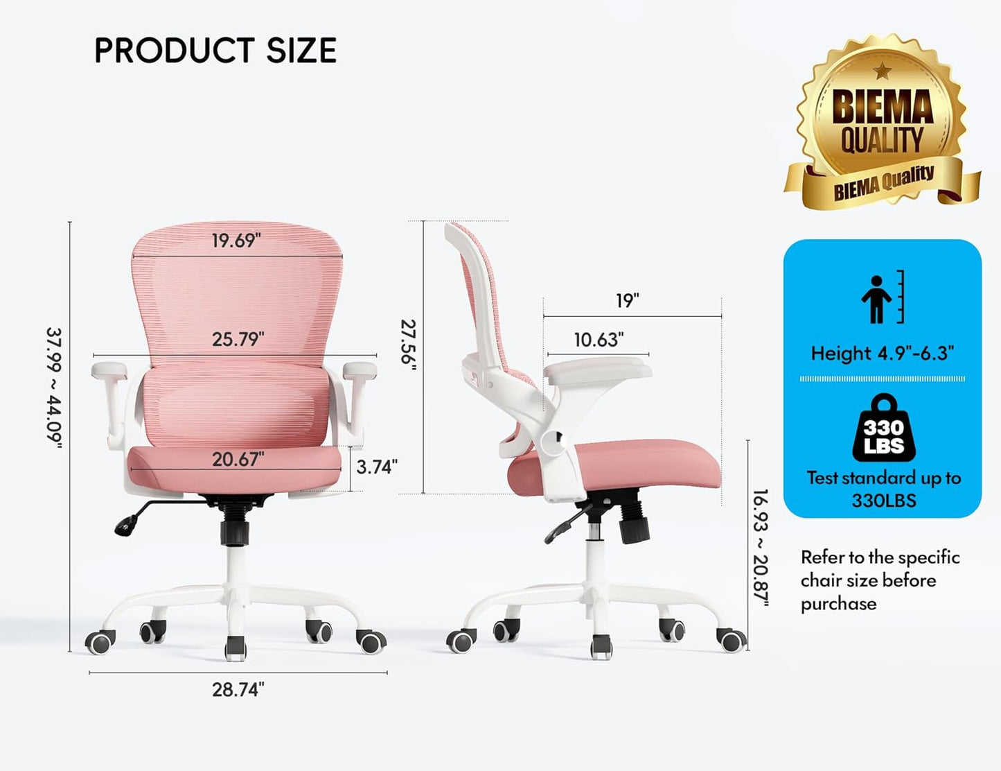 TRALT Office Chair - Ergonomic Office Chair with Back Support, Home Office Desk Chairs, Comfy Desk Chair, Computer Chair, 330lbs Wide Seat Big and Tall Office Chairs for Students (Pink)