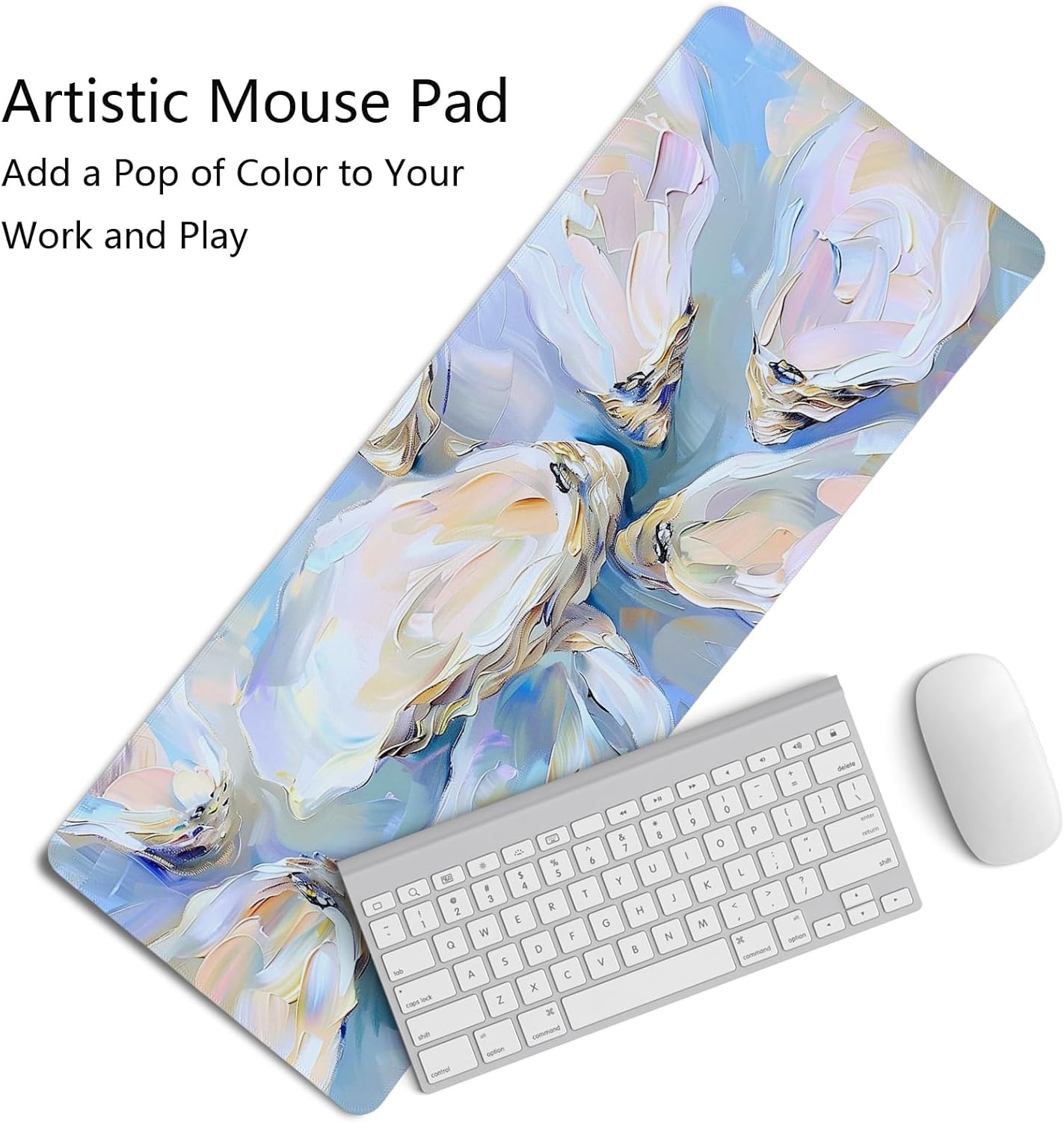 Blue Ocean Coastal Art Mouse Pad,Colorful Beachy Seashell Mouse Pad,XL Large Oyster Abstract Art Desk Mat,Girly Laptop Desk Mat,31.5x11.8 Inch