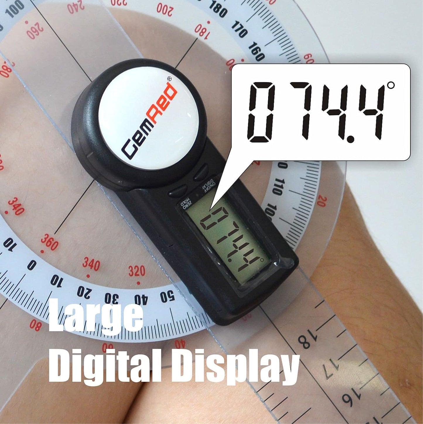 GemRed 12" Digital Goniometer 360 Degree Physical Therapy Plastic Protractor for Joint Range of Motion ROM Measurement