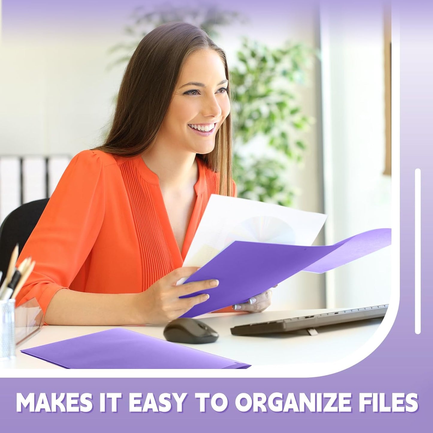 Gueevin 400 Pcs Two Pocket Folders Bulk Plastic File Folder with 2 Pockets Letter Size Paper Heavy Duty Durable Portfolios Case for Home Office School Business 11.61 x 9.45 Inch (Purple)