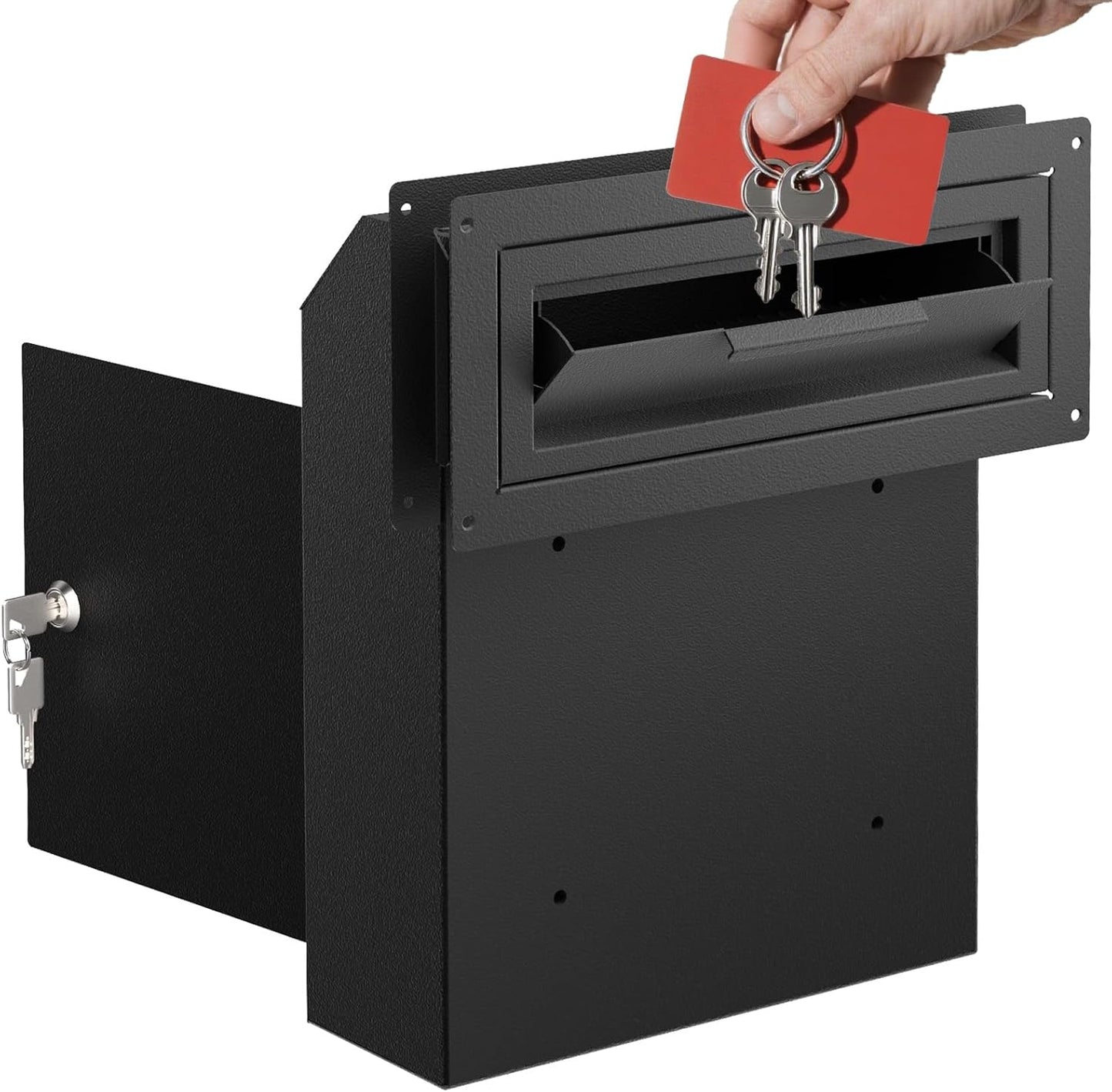 POCHAR Through The Door Drop Box with Lock, Heavy Duty Door Mailbox for Cash Rents Deposit Payments Checks, Steel Large Key Drop Box for House Office Apartment, Security Anti-Theft Dropbox, Black