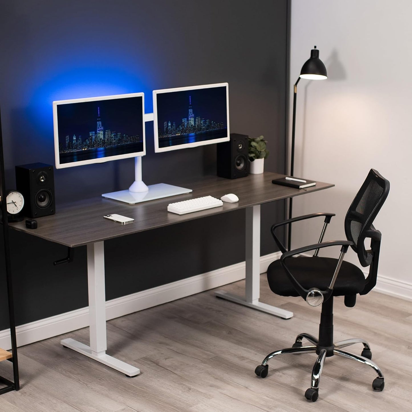 VIVO Freestanding Dual Monitor Stand with Sleek Glass Base and Adjustable Arms, Mounts 2 Screens up to 32 inch and 22 lbs Each, White, STAND-V002FGW