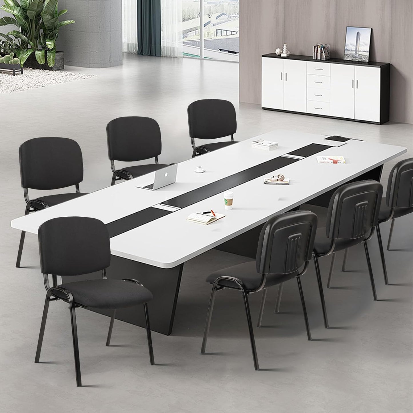 CLATINA Set of 5 Pack Stackable Waiting Room Chairs Fabric Black Reception Chair Metal with Thickened Seat Back Cushion for Waiting Conference Room Guest Stool (5 Pack)