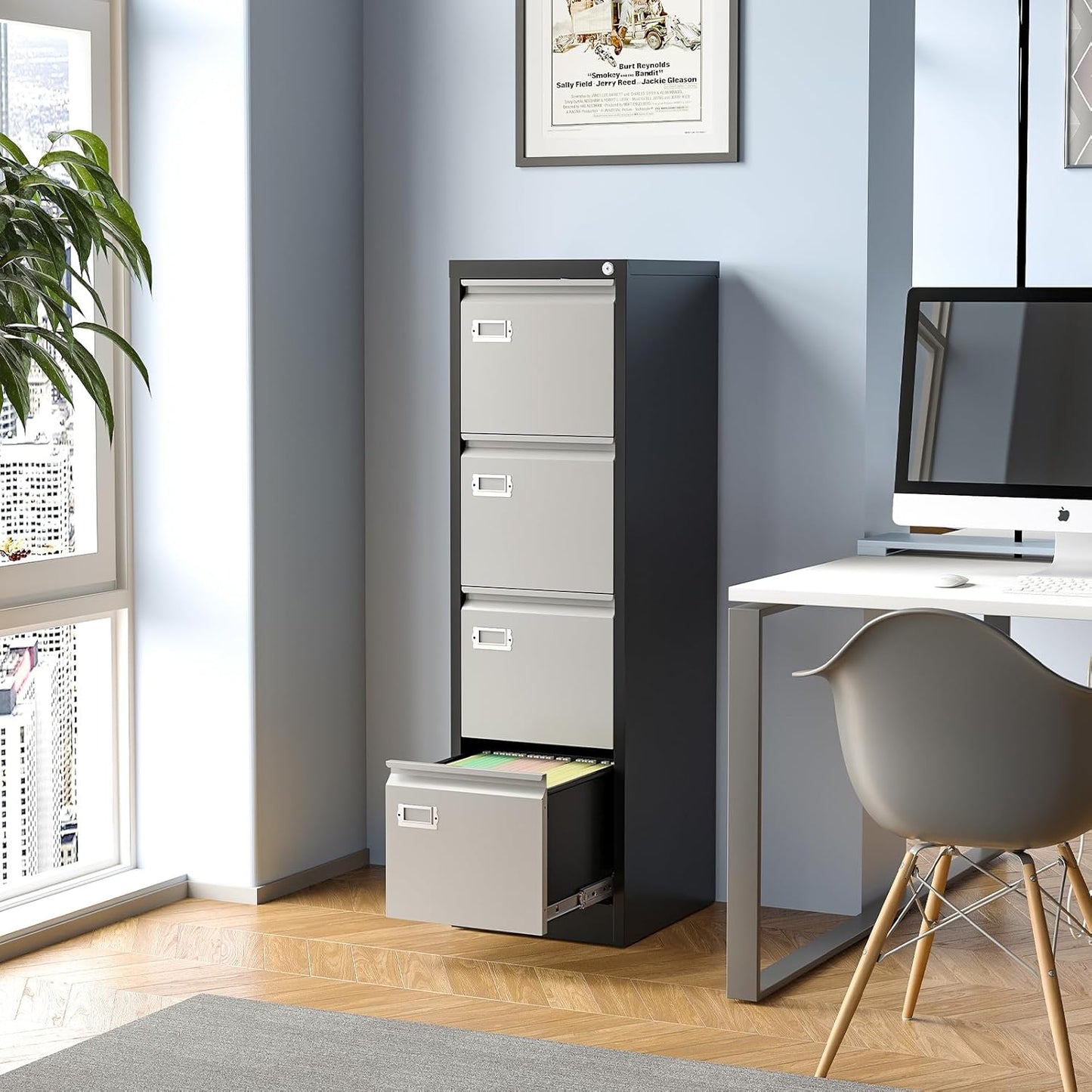 4 Drawer File Cabinet, Filing Cabinets for Home Office, Metal Vertical File Storage Cabinet with Lock, Locking File Cabinet for A4 Legal/Letter, 15" W x 17.7" D x 50.1" H, Assembly Required