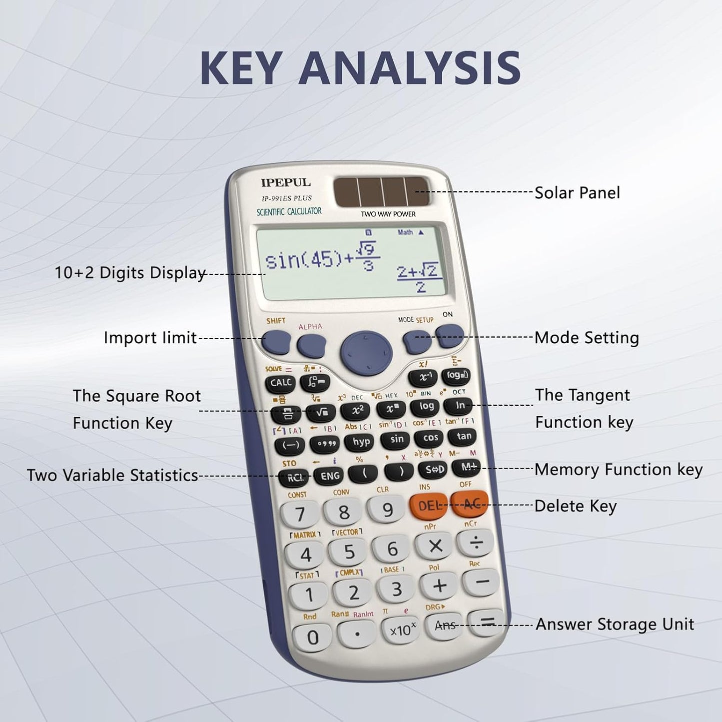 Scientific Calculators, IPepul Math Calculator with 417 Function, Solar Battery Power and 4-Line Display, School Supplies for Middle High College Students Teachers(991ES Plus)