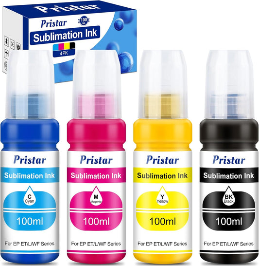 Pristar Sublimation Ink for EPS Ecotank ET 2803 ET-2800 ET-4800 ET-2850 2840 ET-2710 ET 2720 ET 2760 ET-15000 ET-3760 ET-2400 ET-2750 5170 400 ml Supertank Printer Autofill Ink for Sublimation Transfe