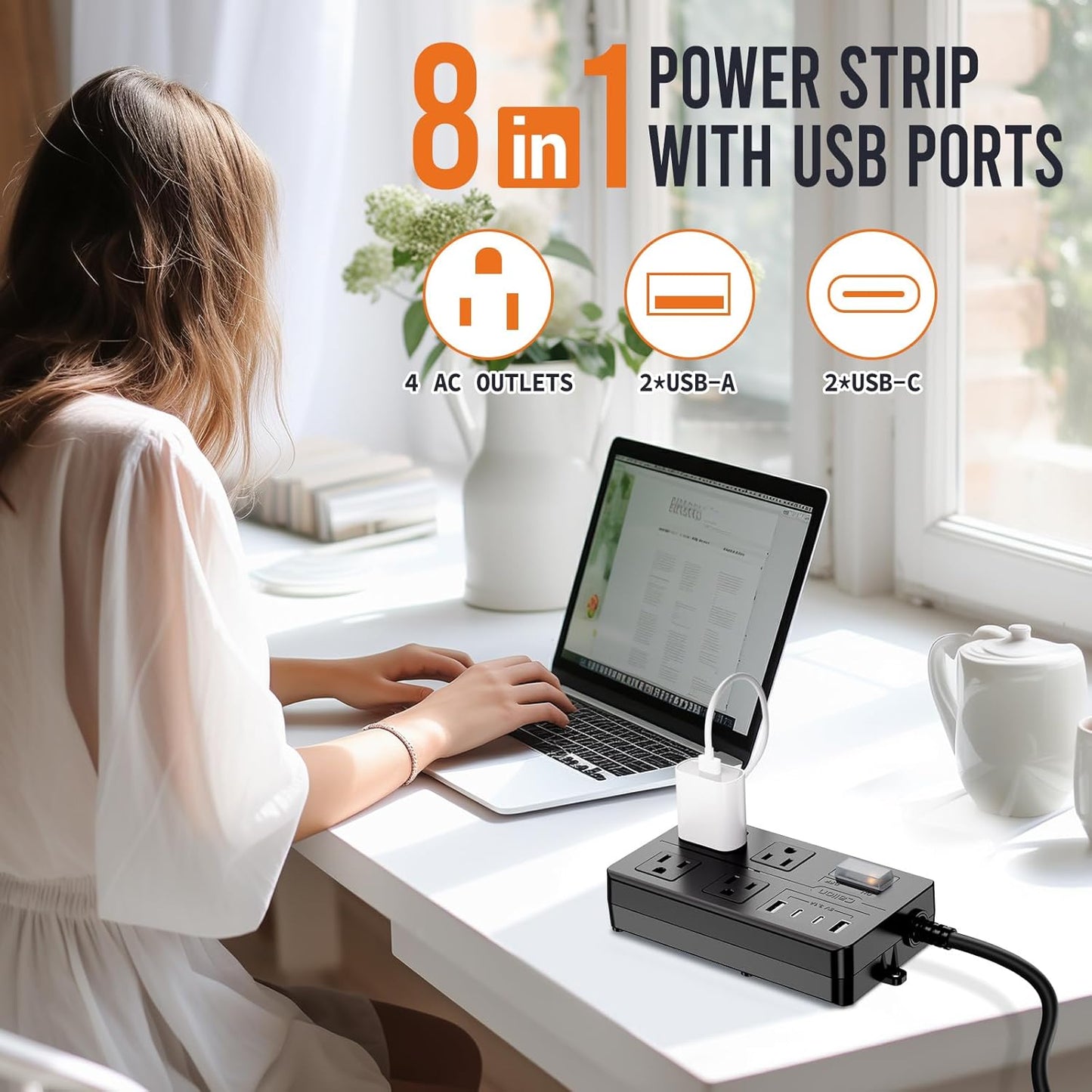 Outdoor Power Strip Weatherproof,Waterproof Surge Protector with 4 Wide Outlets,4 USB Charger,15 FT Extension Cord,1875W/15Amps,Multi Outlet Extender for Patio Porch Garden Yard Christmas Lights