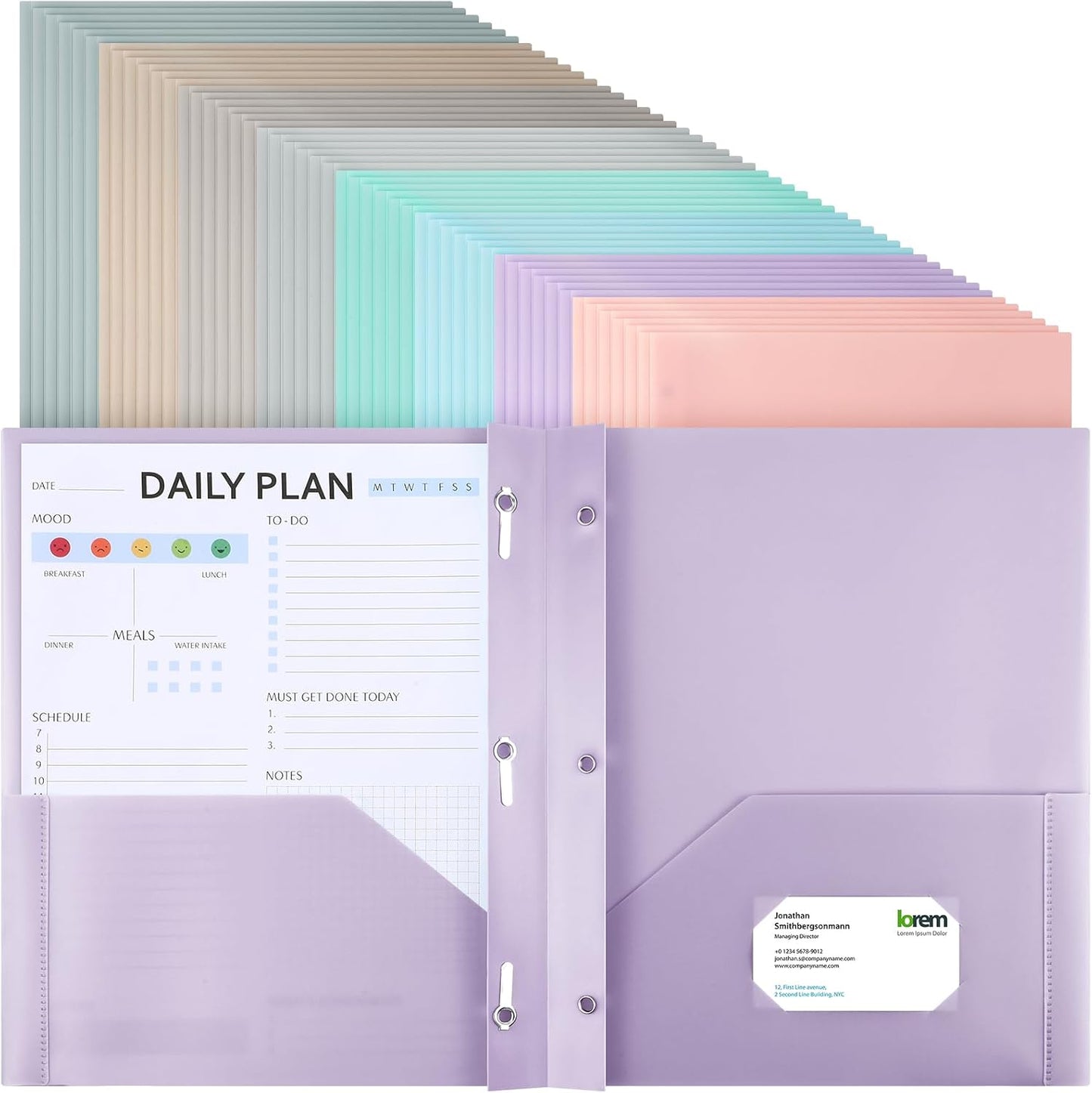 Patelai 48 Pcs Plastic Folders with 2 Pockets and 3 Prongs Home Folders with Card Slot Letter Size Heavy Duty Report Covers for Back to School(Pastel Color,Classic)