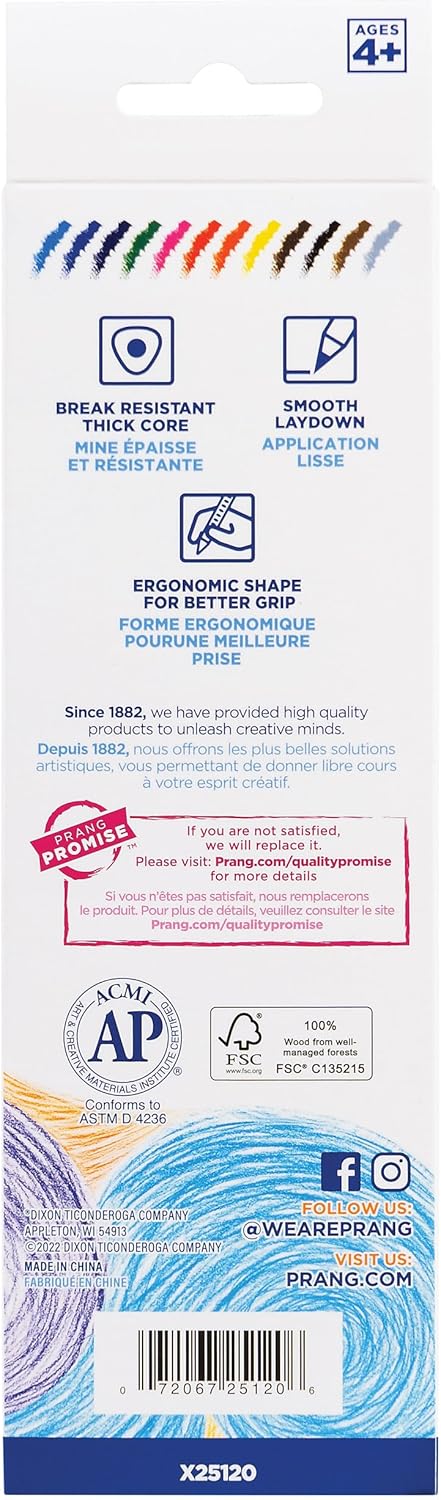 Prang Triangular Colored Pencils With Sharpener, Assorted Colors, 5.5 mm Core, 12 Count