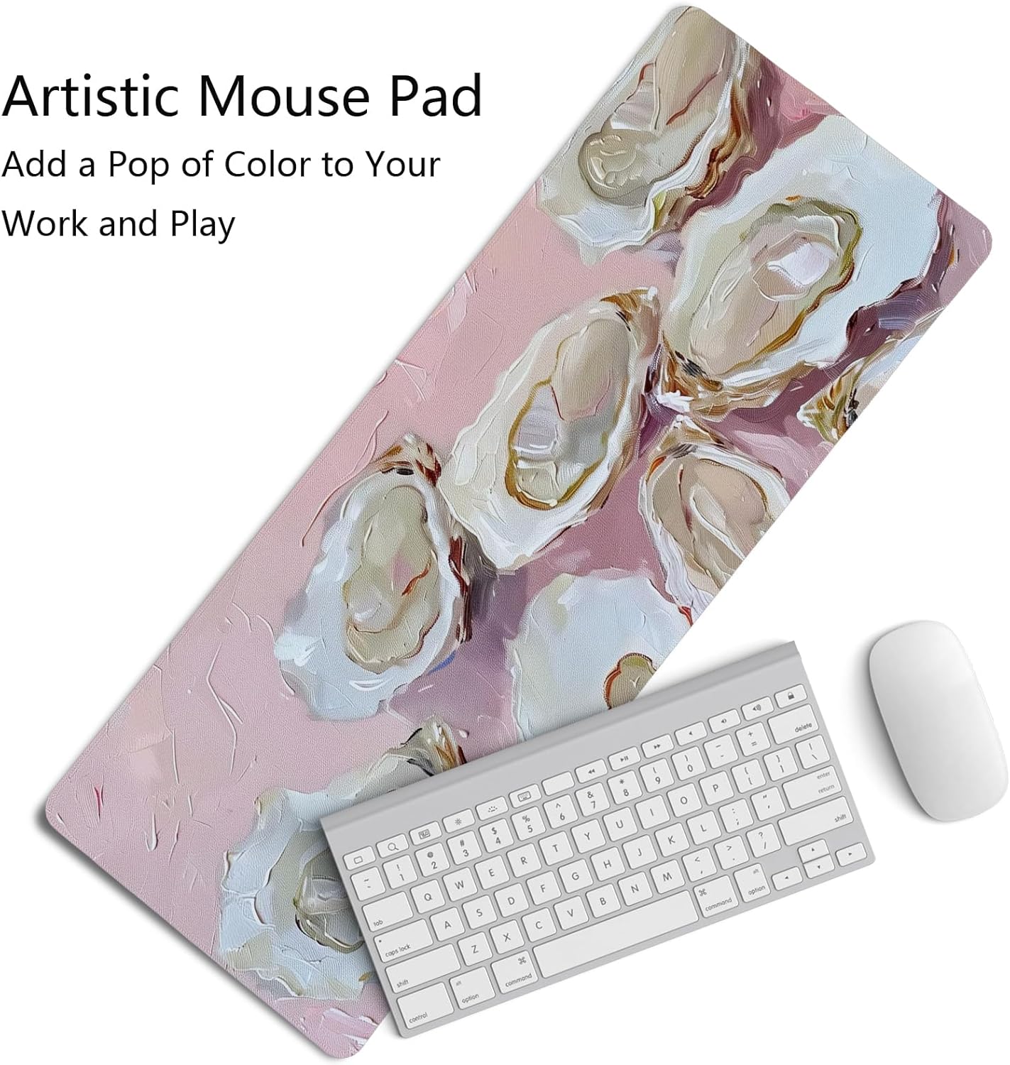 Pink Ocean Coastal Art Mouse Pad,Colorful Beachy Seashell Mouse Pad,XL Large Oyster Abstract Art Desk Mat,Girly Laptop Desk Mat,31.5x11.8 Inch