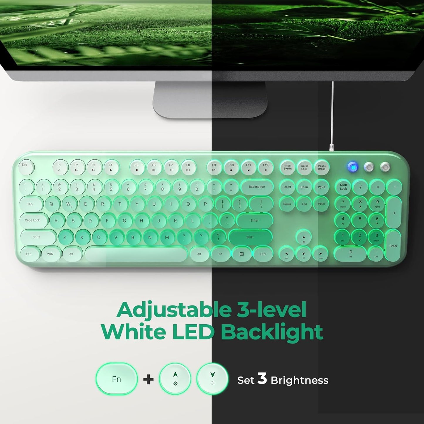 Wired Backlit Keyboard, Full Size USB Keyboard with Colorful Retro Keycaps, Numeric Keypad and Media Hotkey for Computer Desktop PC Laptop and Windows 7 8 10 11