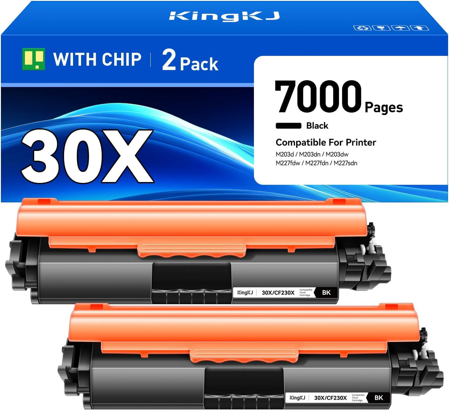 30X CF230X Toner Cartridge Black 2 Pack with Chip Compatible for HP30X 30A CF230A Replacement for HP LaserJet Pro MFP M227fdn M227fdw M227sdn M203d M203dn M203dw M227 M203 Printer Ink Drum Unit Copier