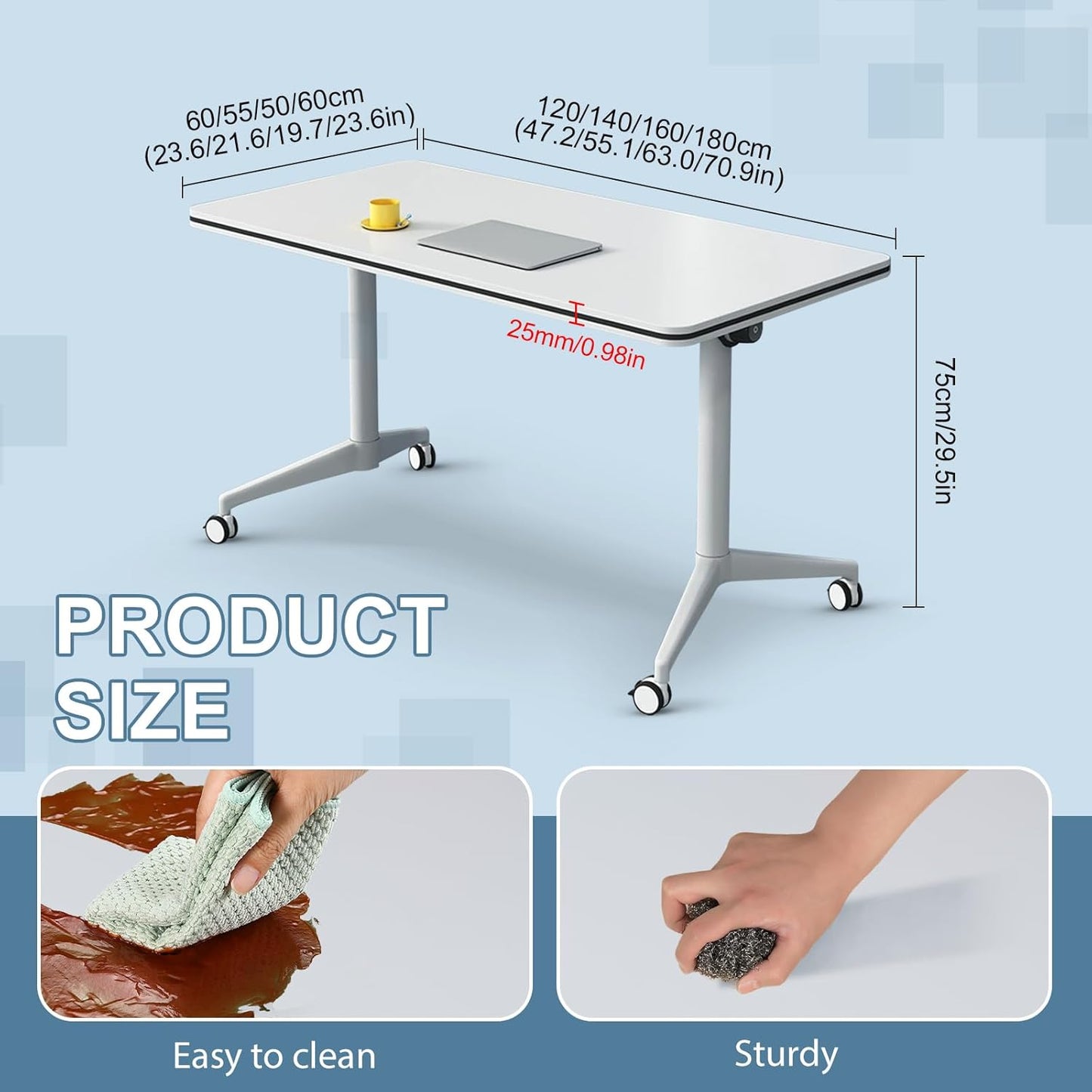 6Pack Folding Conference Room Table, Modern Conference Tables with Silent Wheels, Large Rectangular Mobile Training Tables for Office Classroom, Foldable Modular Seminar Table White (L55.1in)