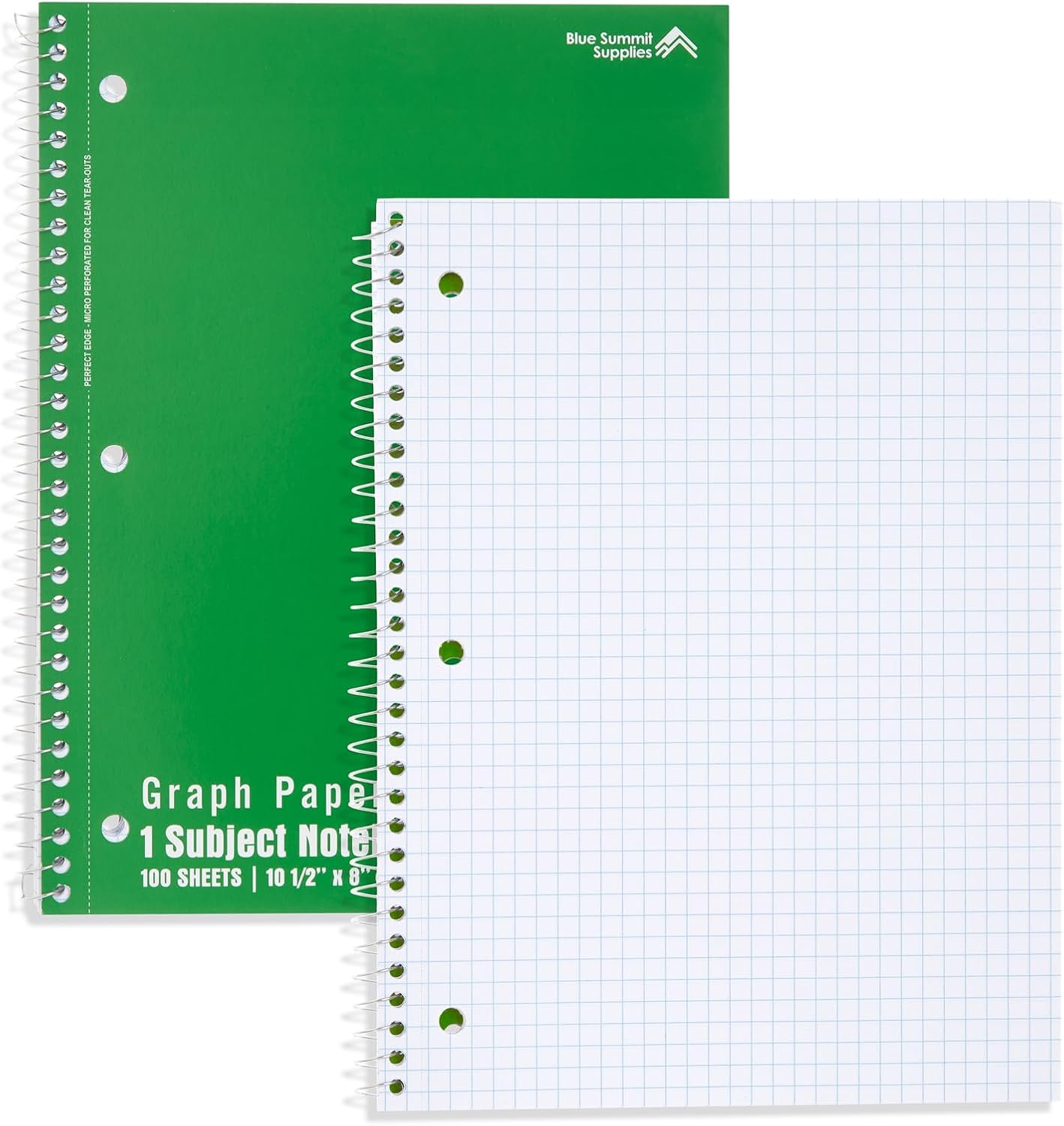 Blue Summit Quad Ruled Notebook, Paper Quad Ruled Spiral Notebook 8x10.5, 4x4 Square Grid for Math, College, Work, School, and Lab, Graphing Paper, 100 sheets, 12 Pack