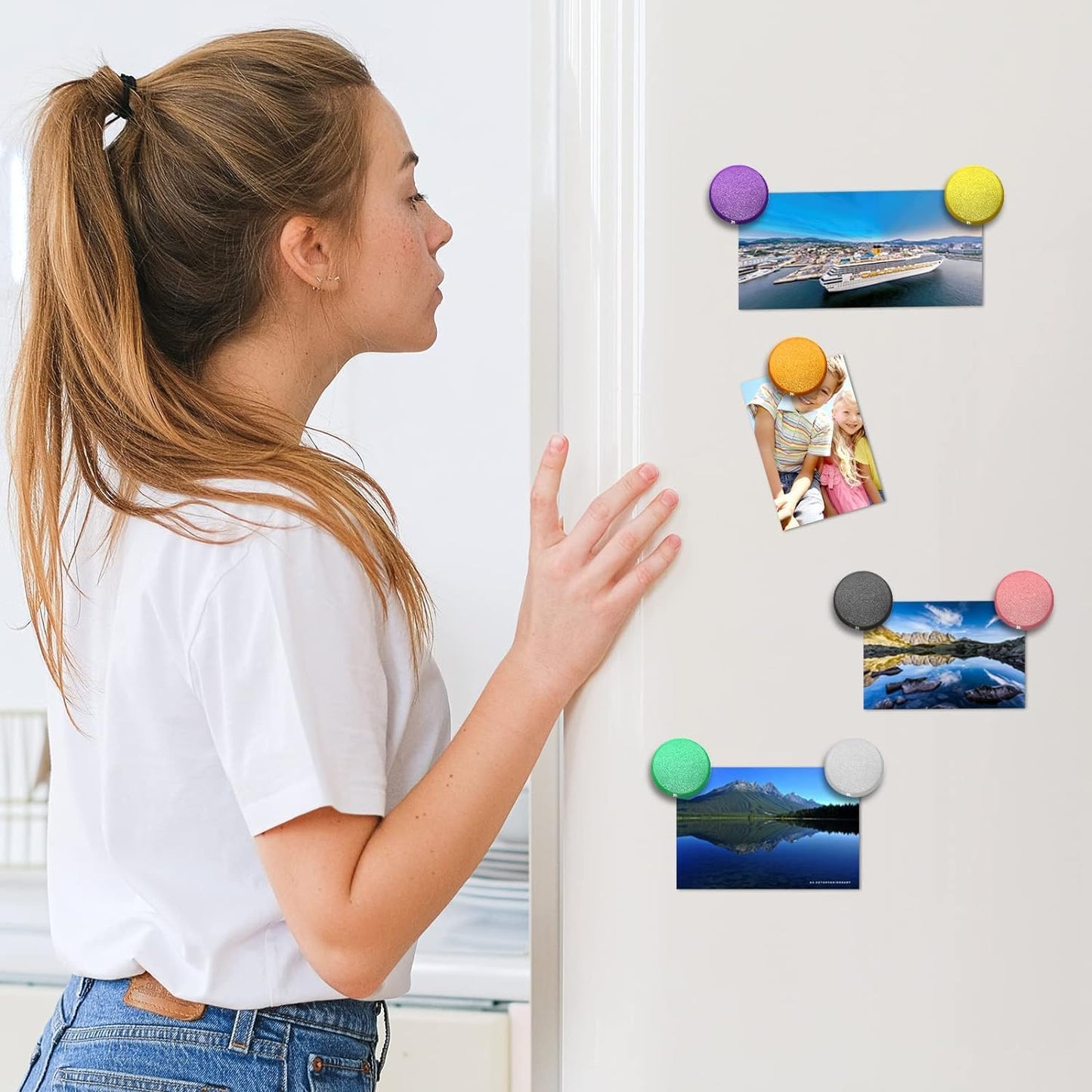 Qualsen Fridge Magnets, 20pcs Refrigerator Magnets, Small Magnet for Whiteboard, Mini Cute for Fridge, Locker, White Board, Kitchen, Office, Classroom (White)