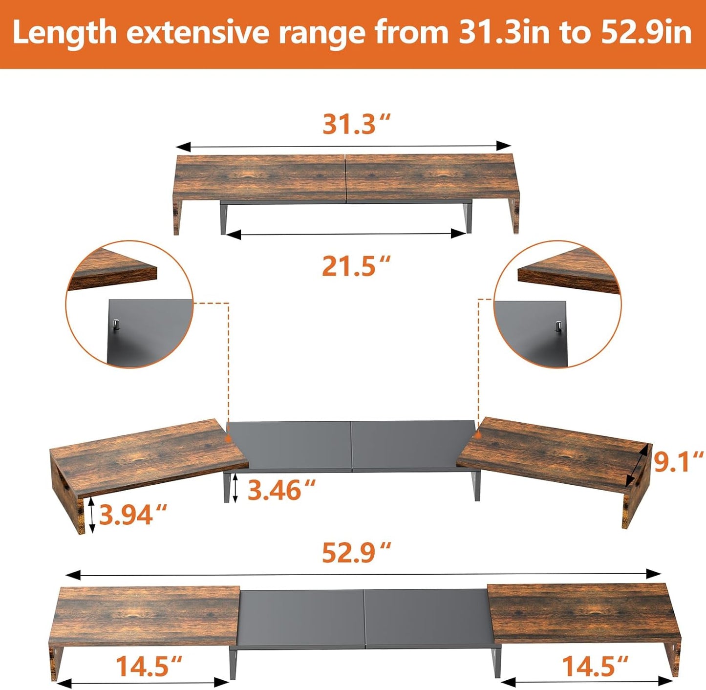 Triple Monitor Stand Riser, Extra Long Monitor Lift for 3 Monitors, Dual Monitor Stand with Length and Angle Adjustable