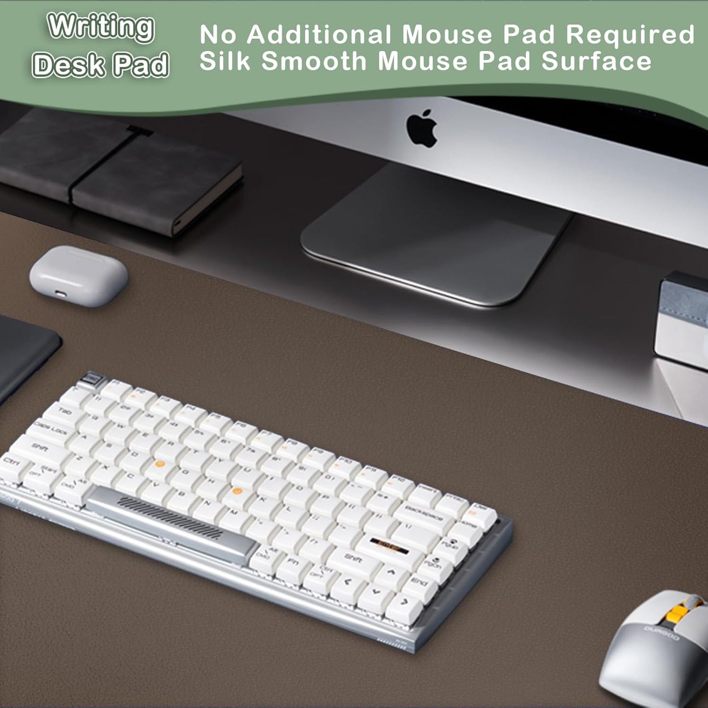 Boutilon Leather Desk Pad Protector,Non-Slip Mouse Pad,Laptop Desk Pad,Office Mouse Mat,Waterproof Leather Desk Blotter,Desk Writing Pad for Office and Home (L-Coffee,35"x 17")