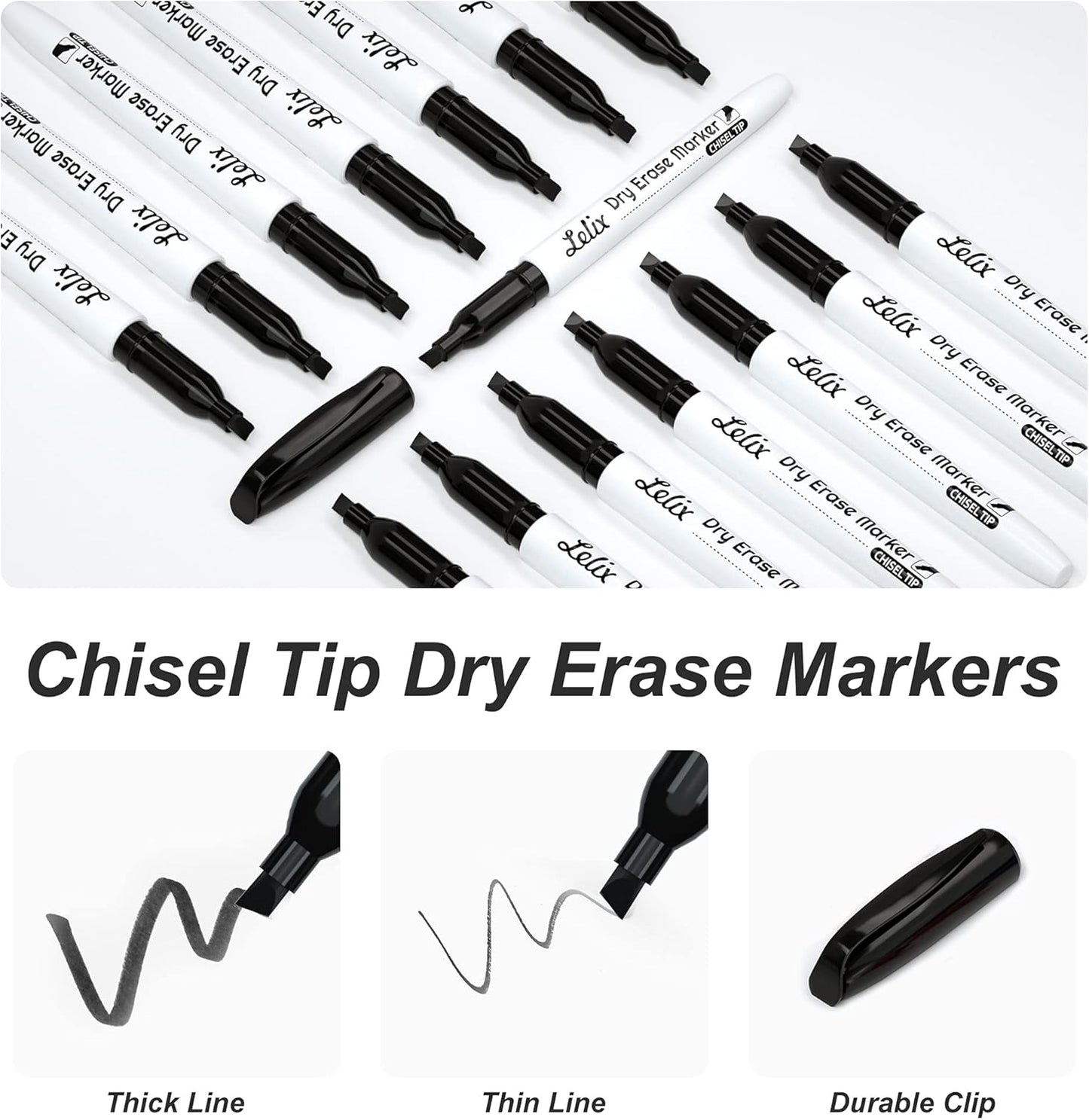 Lelix 42 Pack Black Dry Erase Markers Chisel Tip, Bulk Whiteboard Markers for School, Office Supplies, Perfect for Writing on White Board, Mirror,Calender