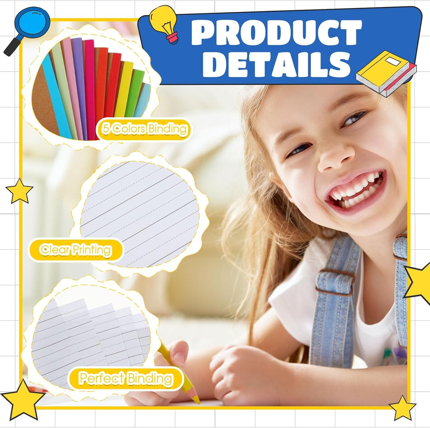 Henoyso 10 Pcs Primary Composition Notebook 9 3/4 x 7 1/2 Inch Kids Journal, Back to School Supplies, K-2 Primary Writing Notebook for Kids Student Draw and Write Story Journal (Stylish Color)