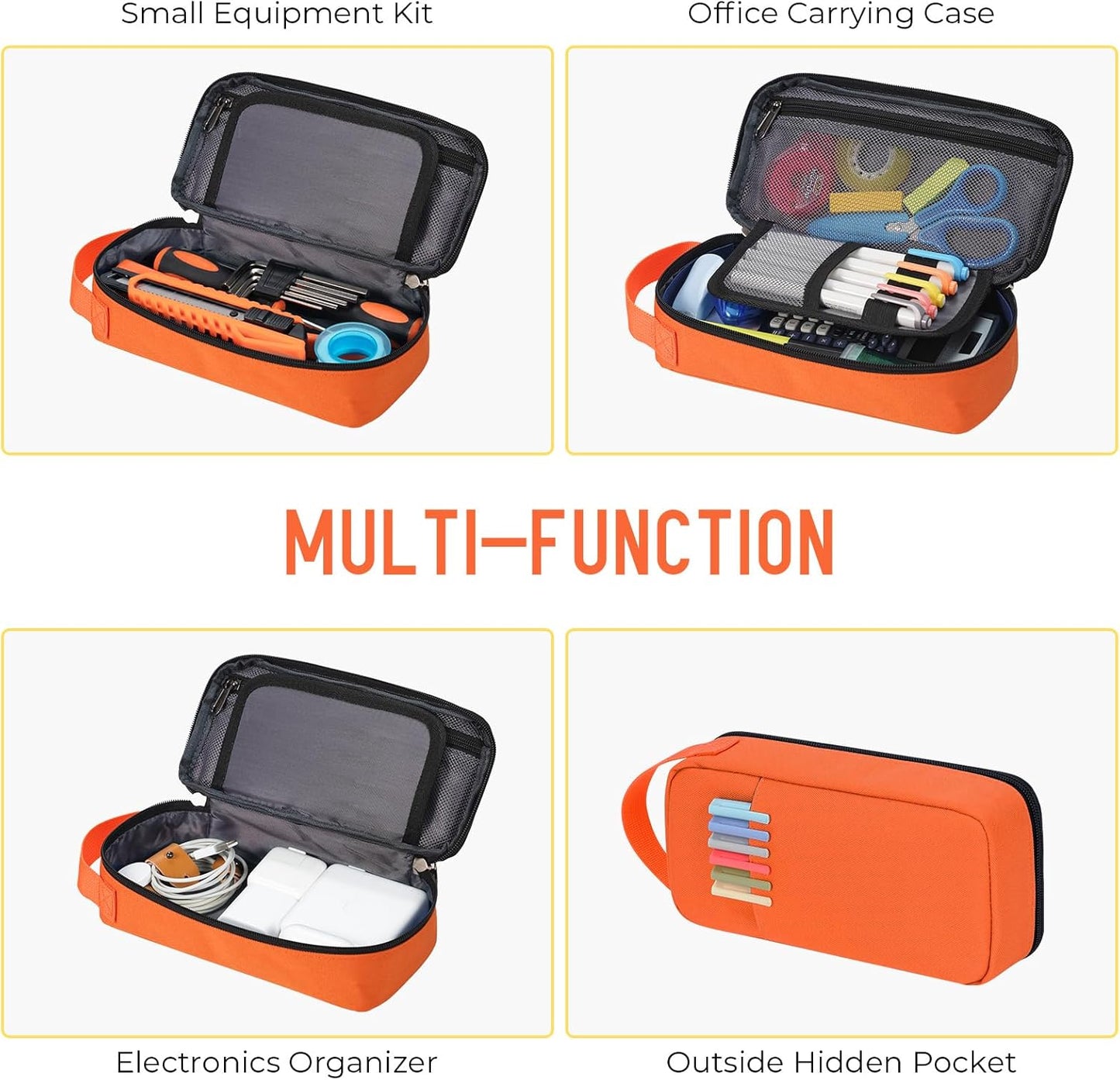 ECHSRT Big Pencil Case, Aesthetic Portable Zipper Pencil Bag with Hidden Pocket, Special Pouch for Men Women Adults, Stationery Organizer Pen Cases for Office Travel, Orange