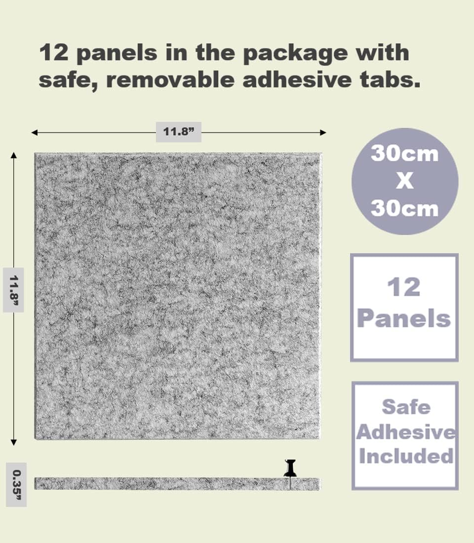 Large Cork Board Alternative - 12-Pack Felt Wall Tiles with Safe Removable Adhesive Tabs, Cork Wall Tiles Bulletin Board Home Office Essentials - Marble