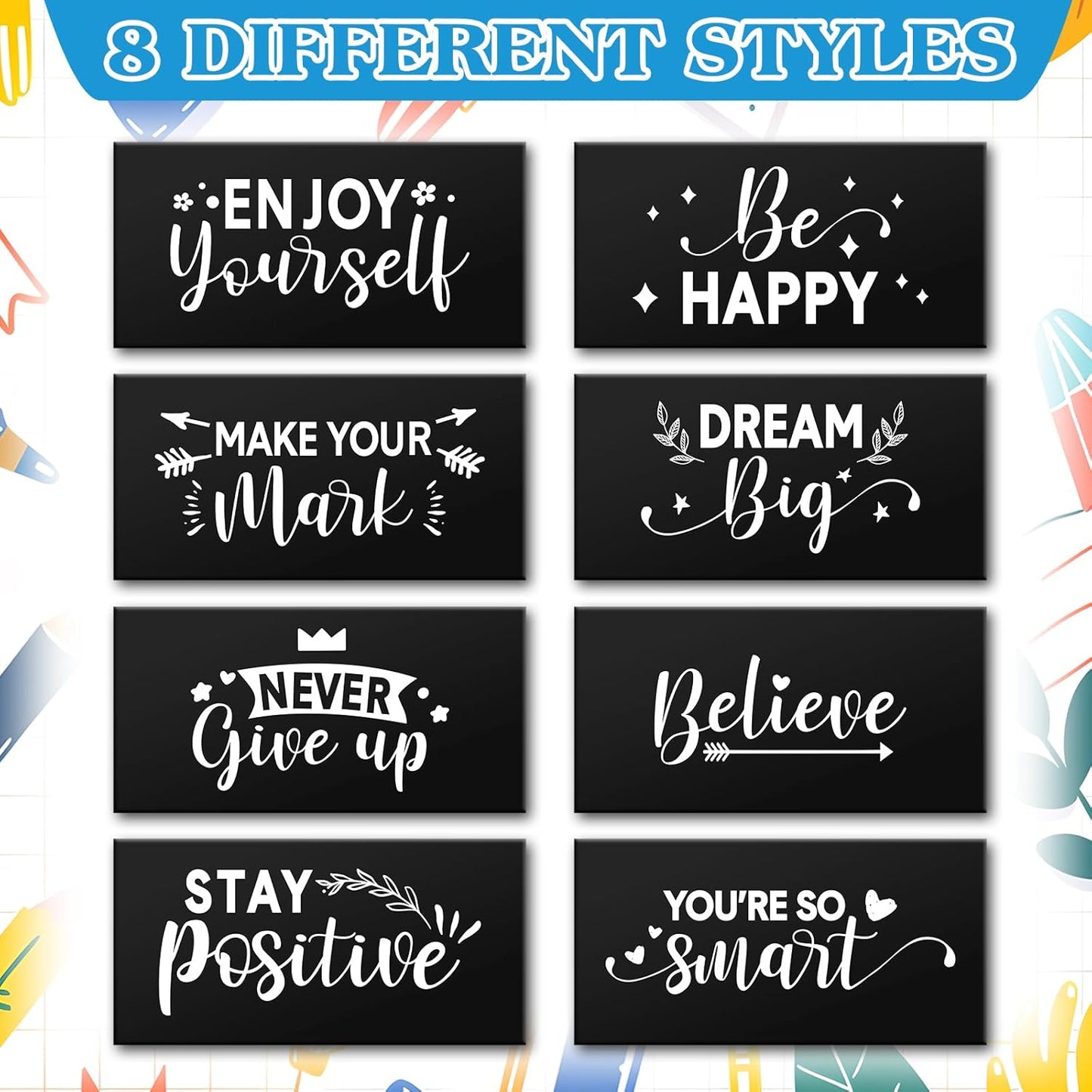 100 Pcs Inspirational Pencil Erasers Bulk for Kids Fun Motivational Eraser School Supplies Back to School Office Supplies for Classroom Office Teacher Artists (Classic)