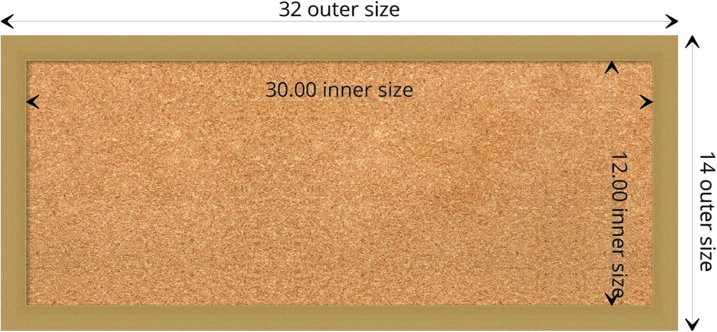 Amanti Art Natural Cork Board for Wall, 14x32 Vision Board with Gold Frame, Medium Corkboard Office Decor for Home Organization, Casual Corkboard Pinboard to display items for home organization