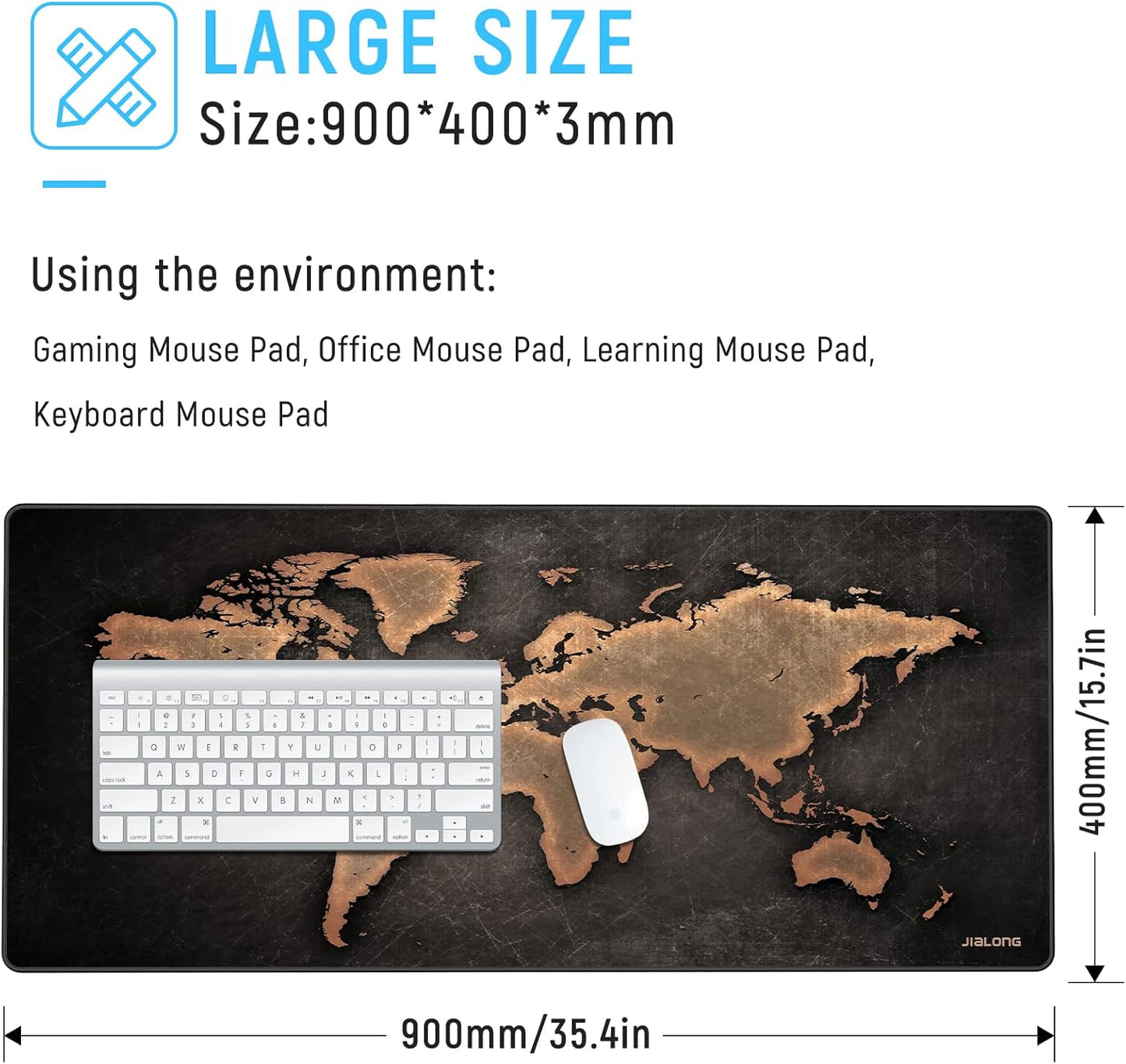 JIALONG Large Gaming Mouse Pad, XXL Desk Mousepad with Stitched Edges, Non-Slip Base Keyboard Pad for Gamer, Office & Home Retro Map