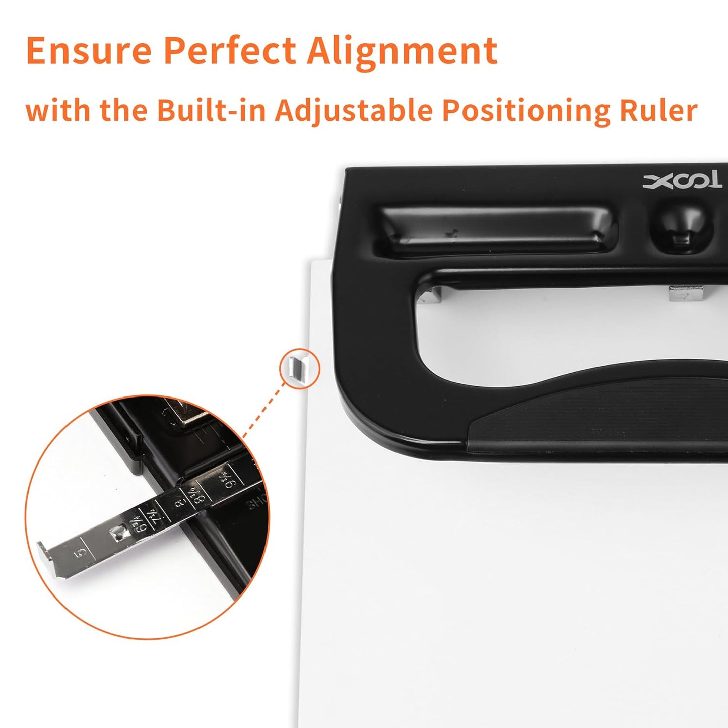 XOOL 3 Hole Punch, Heavy Duty Metal Hole Puncher for 2 or 3 Holes, 9/32" 7mm Hole Diameter, 40-Sheet Capacity, Adjustable Hole Spacing, Non-Slip Base for Office & School
