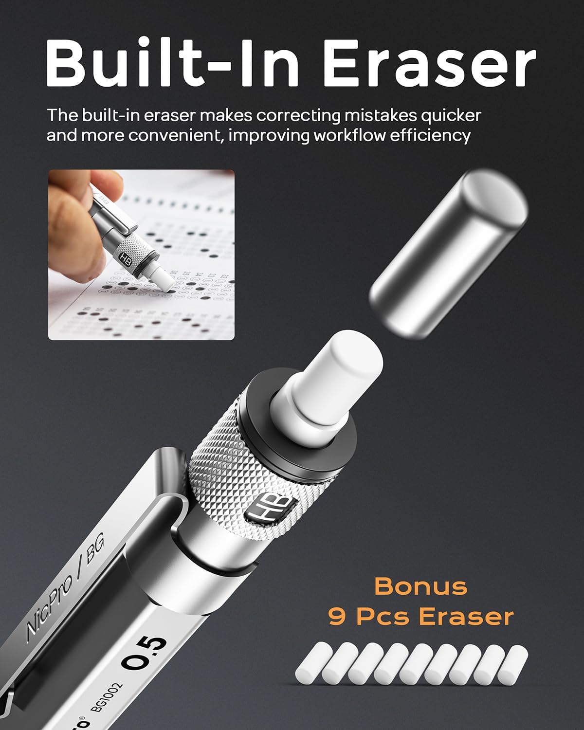 Nicpro Blocky Gear 0.5 mm Mechanical Pencil Set in Case, Metal Pencil with Lead Refills, Eraser for Professional & Adult Art Writing Drafting Drawing