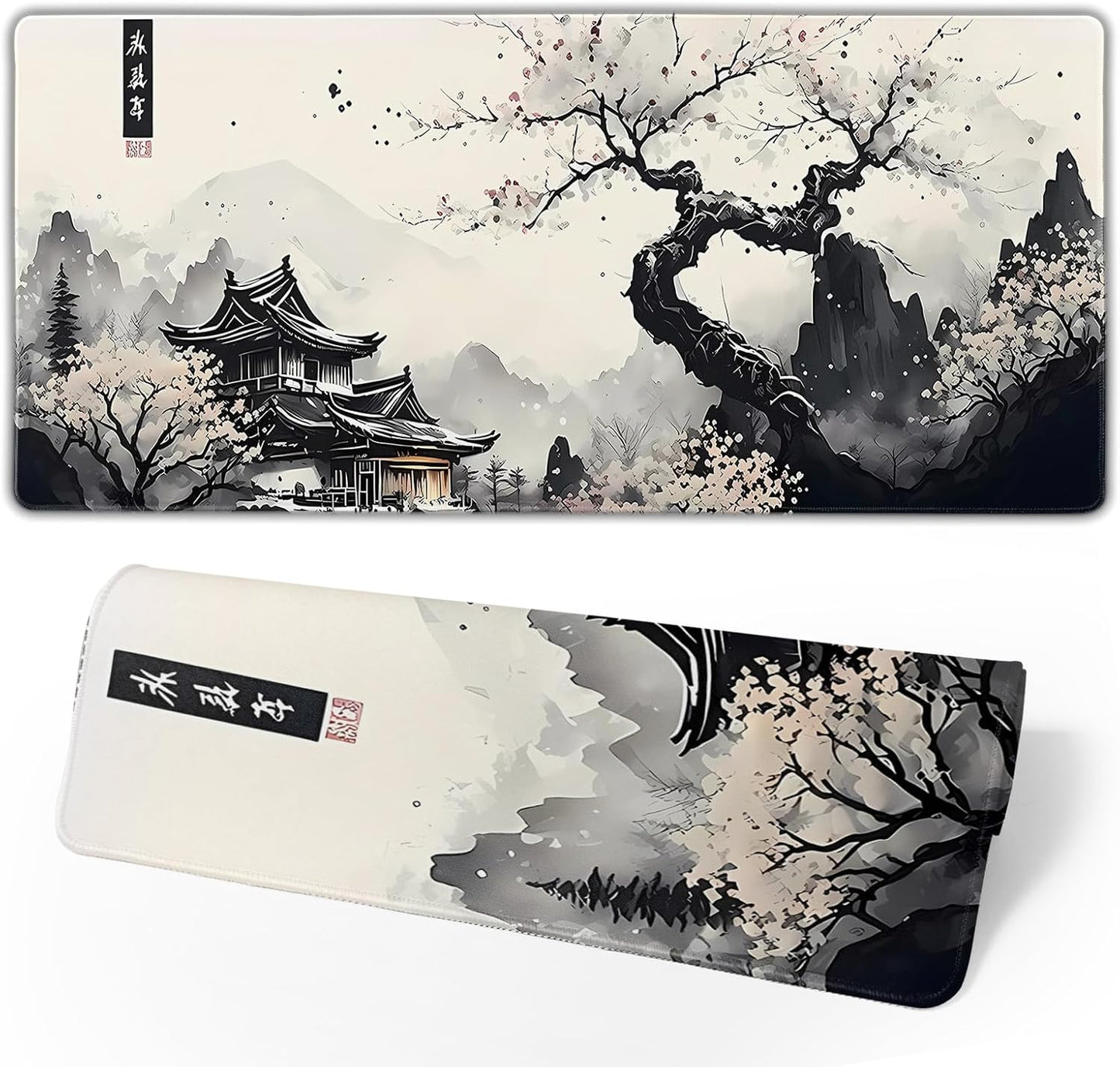 Japanese Mouse Pad, Large Japanese Desk Mat, XL Anime Gaming Keyboard Mat, Non-Slip Rubber Base, Big Extended Desk Protector for Home Office, 31.5”x11.8”