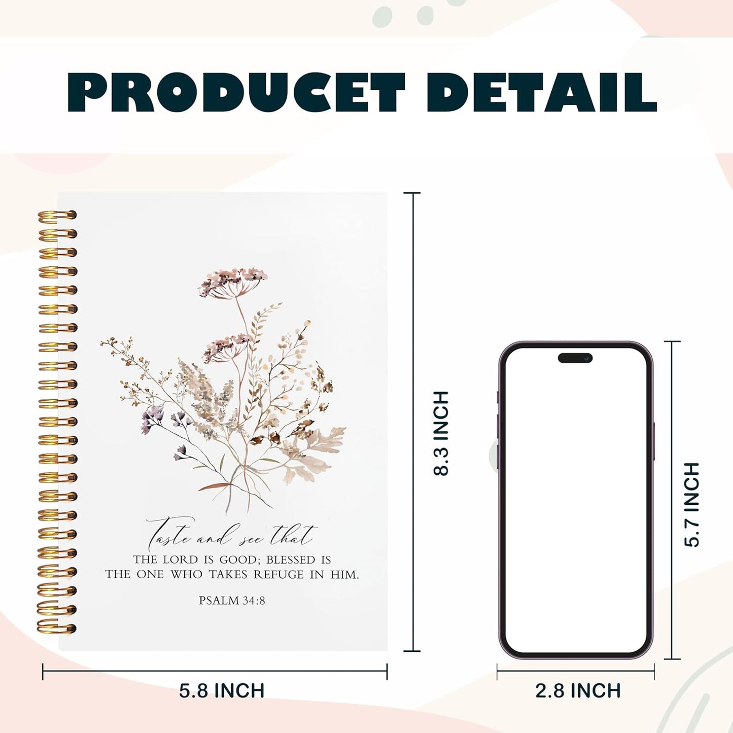 BearCake bible notebooks for note taking,Christian Notebook,Christian Gifts for Women,Taste and See That the Lord is Good Floral spiral bible with note taking space,spiral bible 5.5x8.3