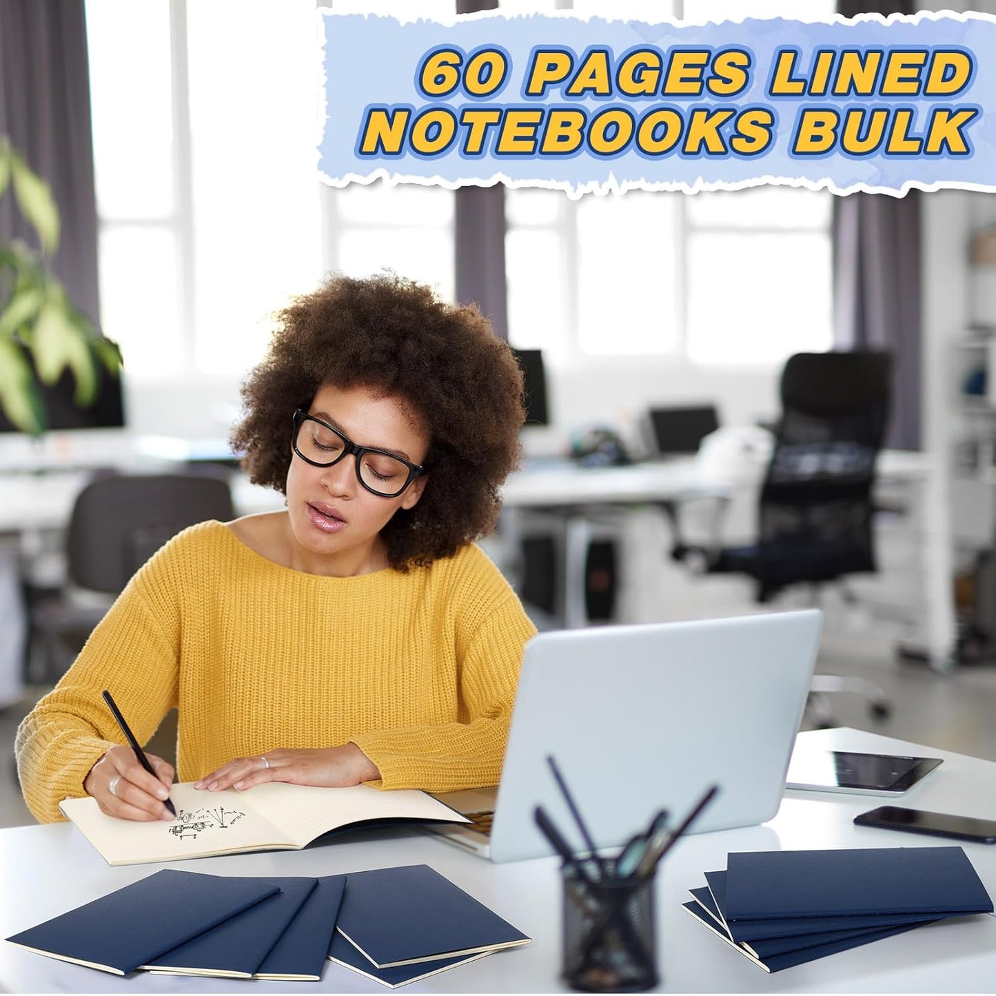 Sepamoon 150 Pack Kraft Notebook Journals 5.82 Inch x 4.13 Inch A6 Journal Softcover Notebooks Bulk for Kids Student Writing Sketch Travel Office Notepad with 48 Pages 24 Sheets, Lined (Blue)