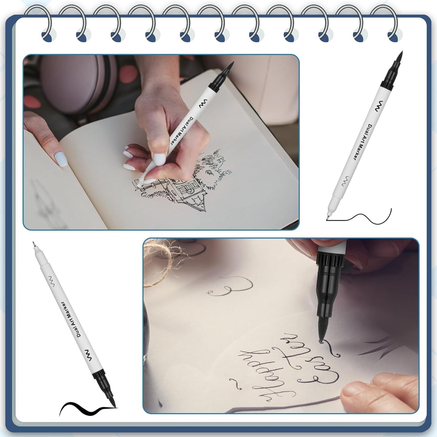 150 Pcs Black Drawing Pens Bulk Dual Brush Fineliners Pens Felt Tip Markers for Art Drawing Sketching