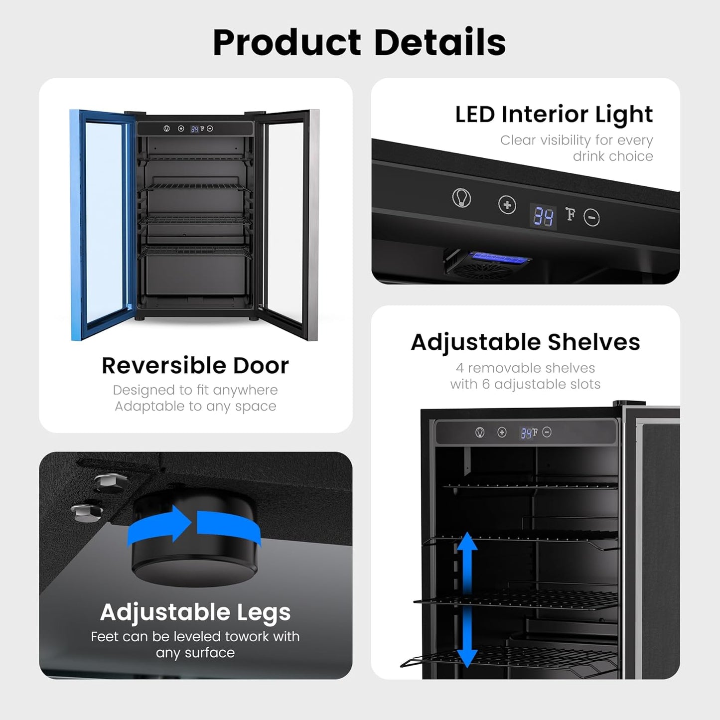 4.5 Cu.Ft Beverage Refrigerator Cooler - 145 Can Mini Fridge Glass Door for Soda Beer Wine, Small Refrigerator for Bedroom Office Home Bar, 4 Adjustable Shelves, Silver