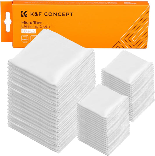 K&F Concept 80 Pack Microfiber Cleaning Cloths for Glasses, 6''x6'' Individually Wrapped Lens Cleaning Cloths for Cameras, LCD Screens, iPad, Tablets, Laptops, Telescope