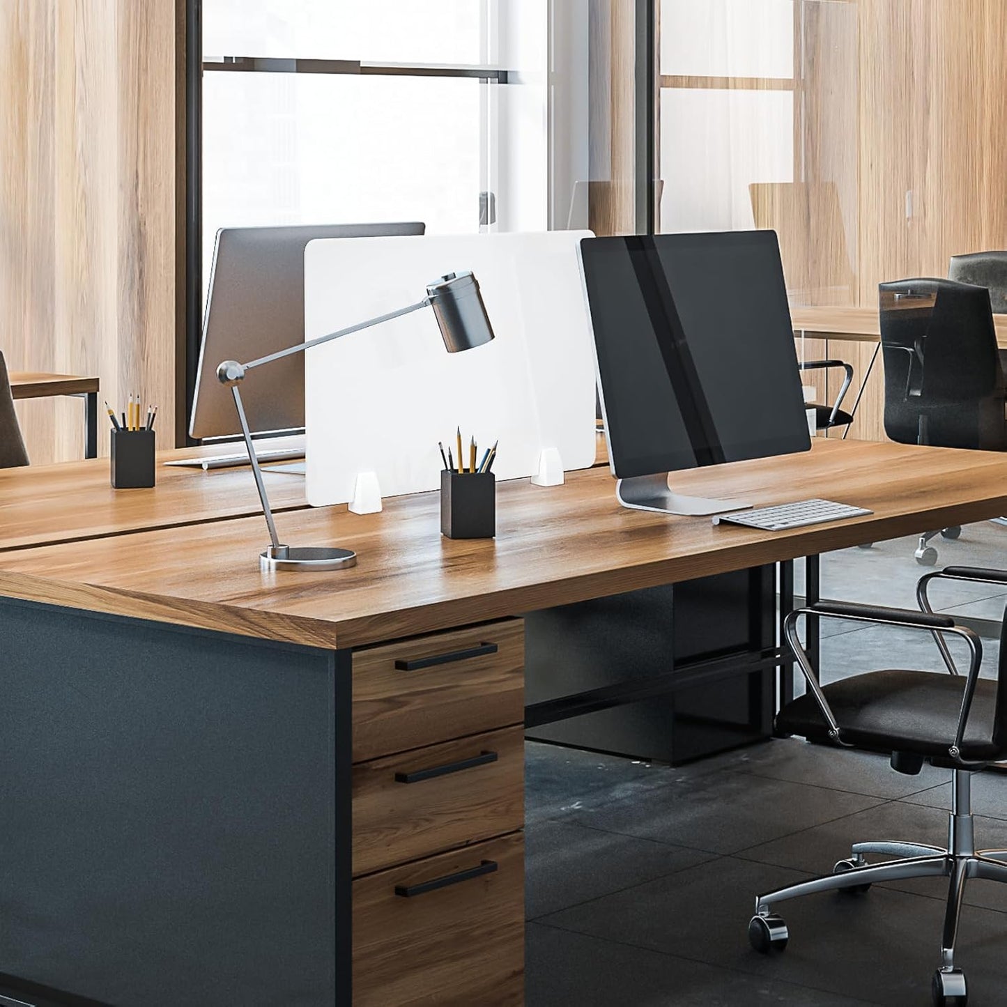 4PCS Acrylic Desk Dividers - 23.6”L x15.8”W White, Office Privacy Partitions with Clamps, Plexiglass Protective Shields for Offices Schools Call Centers