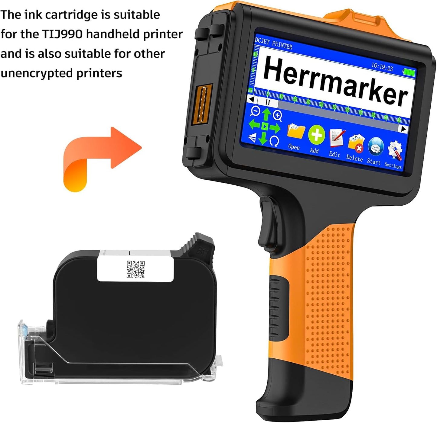 Original New 42ml Quick Dry Ink Cartridge, Replacement Compatible for 0.5inch/12.7mm Handheld Inkjet Printer TIJ314/TIJ990/T1000 (White)