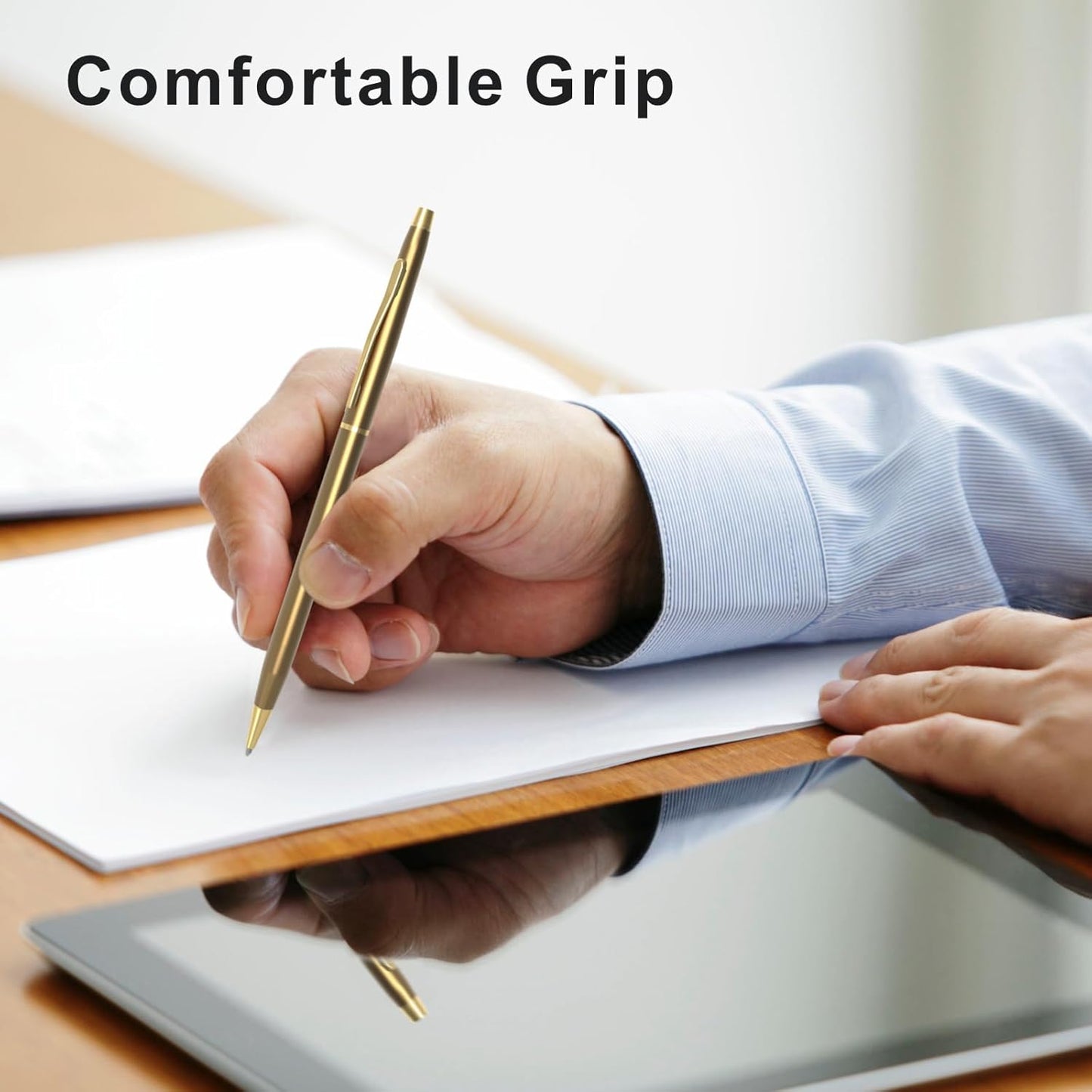 Cambond Ballpoint Pens Fancy Pens - Black Ink Bulk Pens 1.0 mm Medium Point Retractable Metal Pen Comfortable Writing for Men Women Police Uniform Office Business, 10 Pack (Champagne Gold)