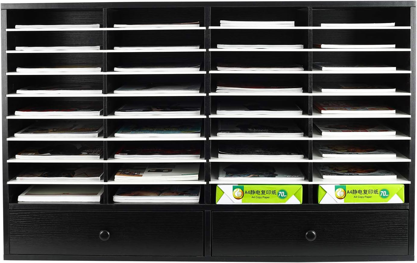 PAG Mail Sorter Organizer, Wood Literature Organizer, Student Mailbox for Classroom, Desktop Bill Paper Organizer for Office Home School, 38 Compartments, Black&White