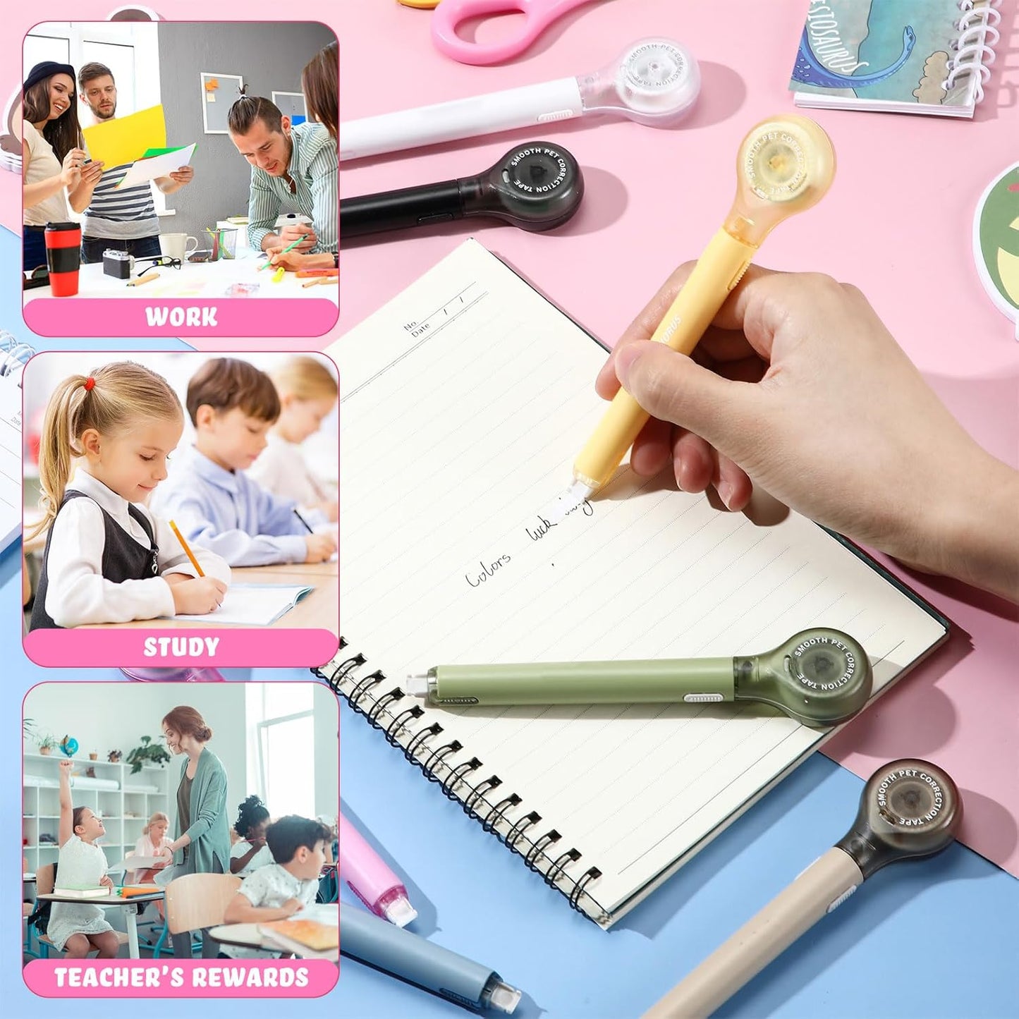 10 Pack Correction Tape Pen Correctional Ink Tape Push Pull Protective, Easy to Use Applicator for School Office Supplies, 0.2 x 236 Inch(Multicolor Color)